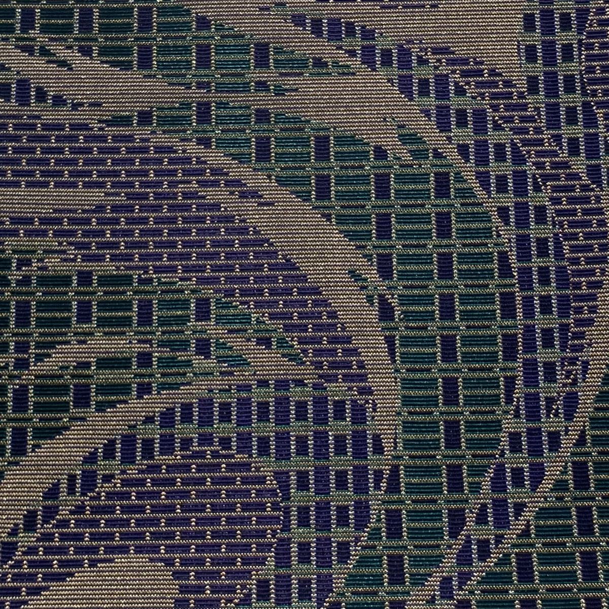 名古屋帯 佐波理 落款 流水地友 八寸名古屋帯 幾何学 金銀糸 紫 正絹