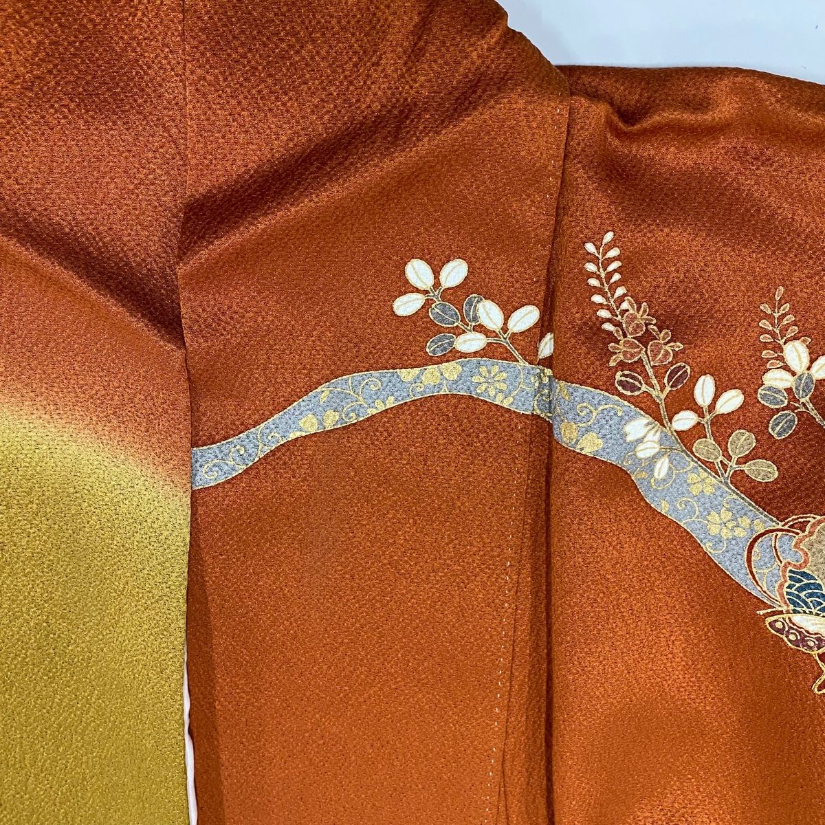  振袖 身丈160 cm 裄丈65.5 M 袷 鳳凰 松竹梅 金糸 金彩 赤茶 正絹 秀品 振袖 着物