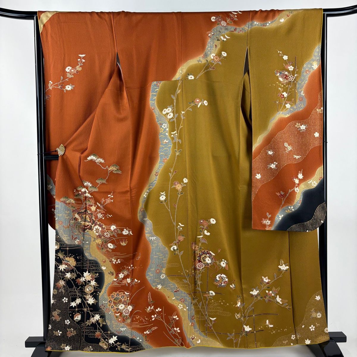 振袖 身丈160 cm 裄丈65.5 M 袷 鳳凰 松竹梅 金糸 金彩 赤茶 正絹 秀品