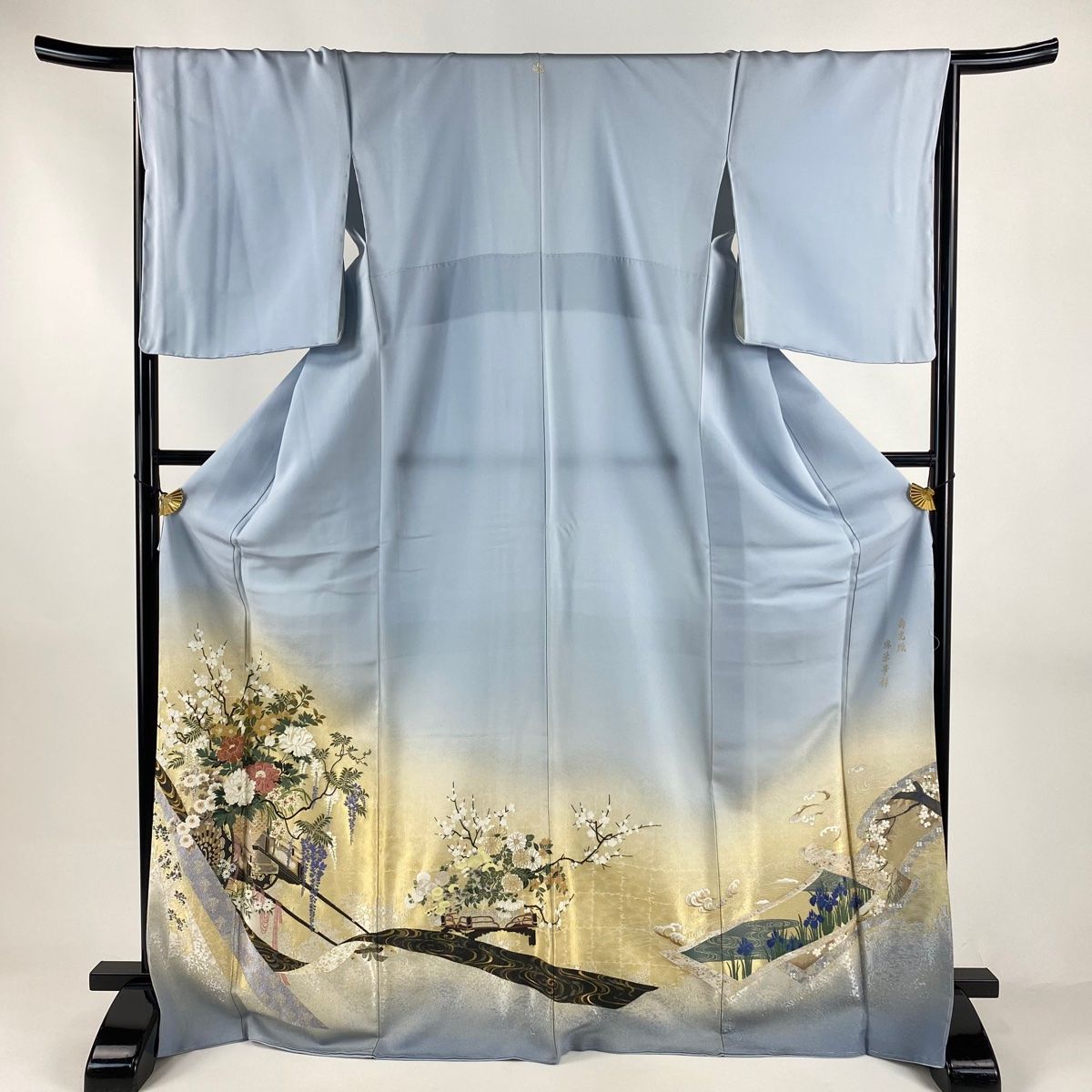 寿光織 色留袖＊袷着物 長尺トールサイズ 源氏 背紋有 灰青 正絹 25H42 寿光織 色留袖＊袷着物 長尺トールサイズ 源氏 背紋有 灰青 正絹 25H42