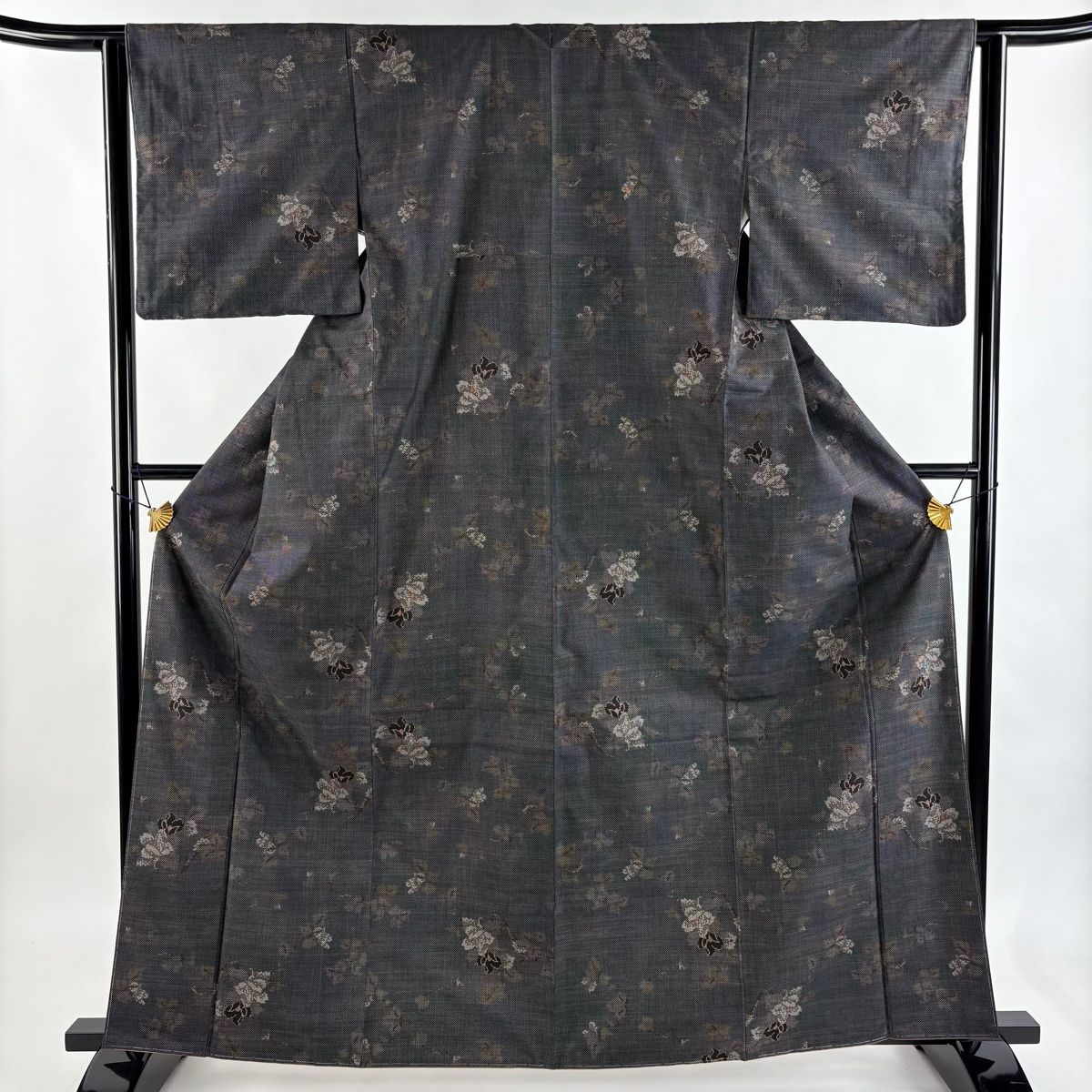 美品】 大島紬 身丈163cm 裄丈62.5cm S 袷 都喜ヱ門 証紙 枝花 純泥染