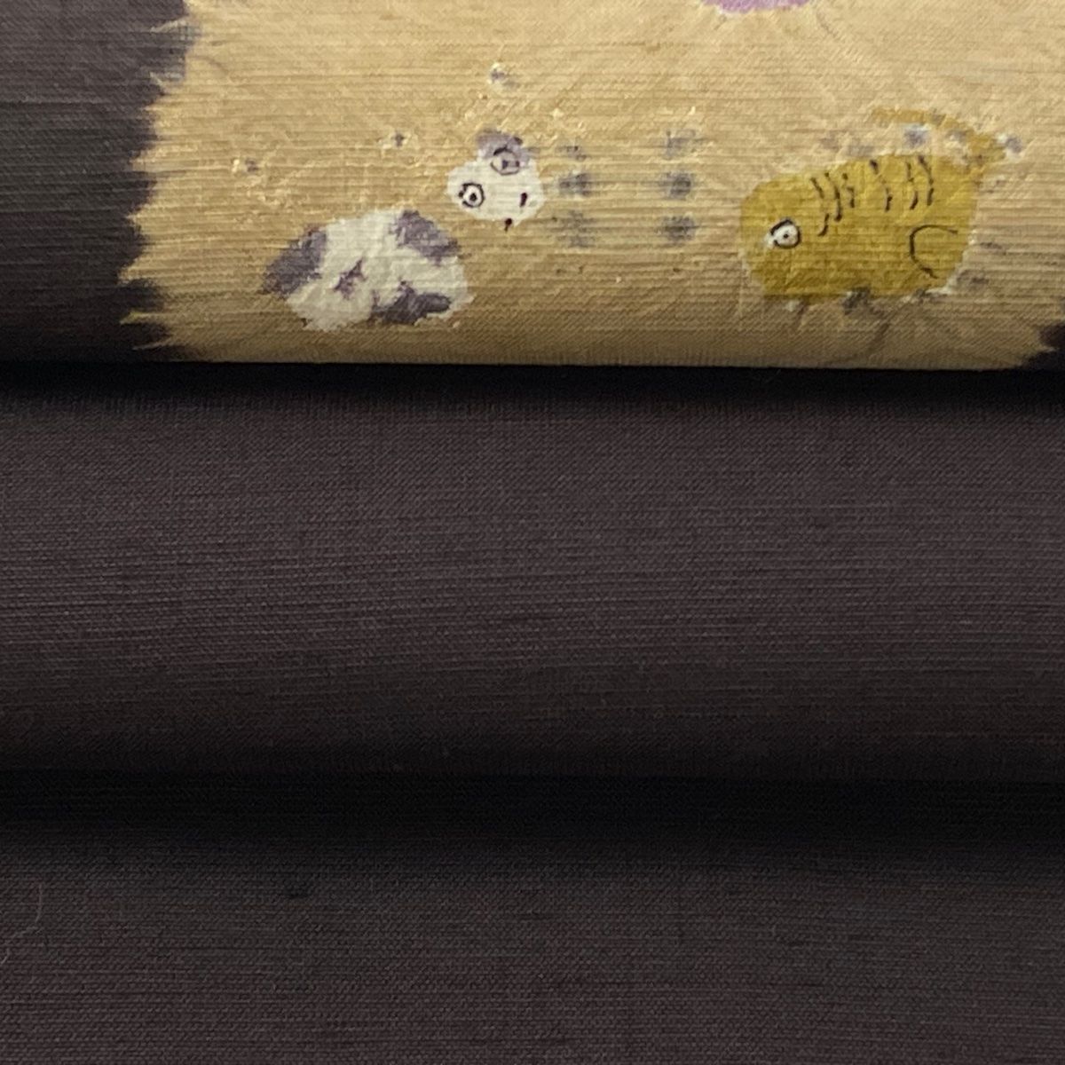 美品】 開き名古屋帯 逸品 青柳 落款 赤城紬地 奇翠 柿渋 十二支 絞り