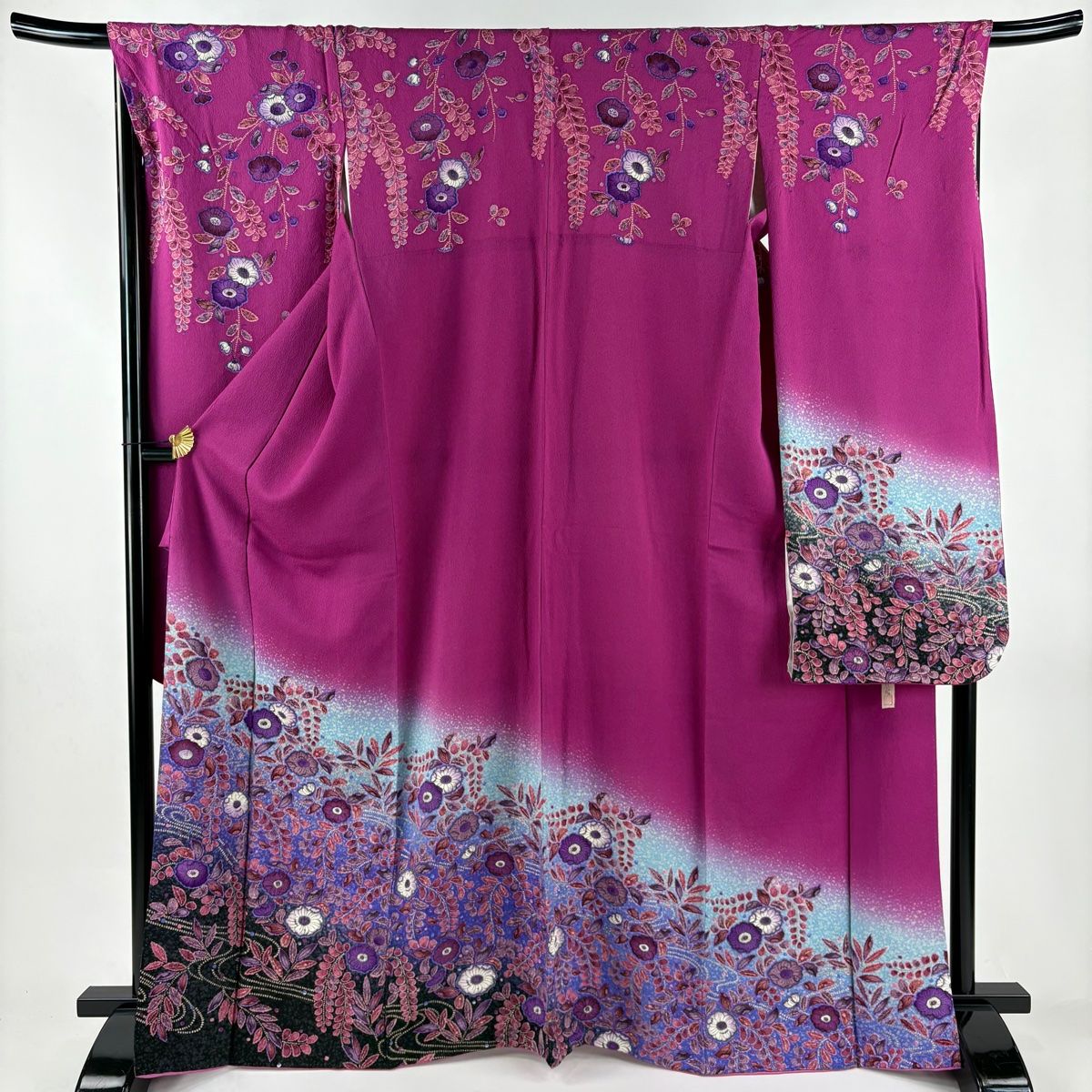 振袖 身丈168 cm 裄丈68 L 袷 落款 辻が花 金彩 ぼかし 赤紫 正絹
