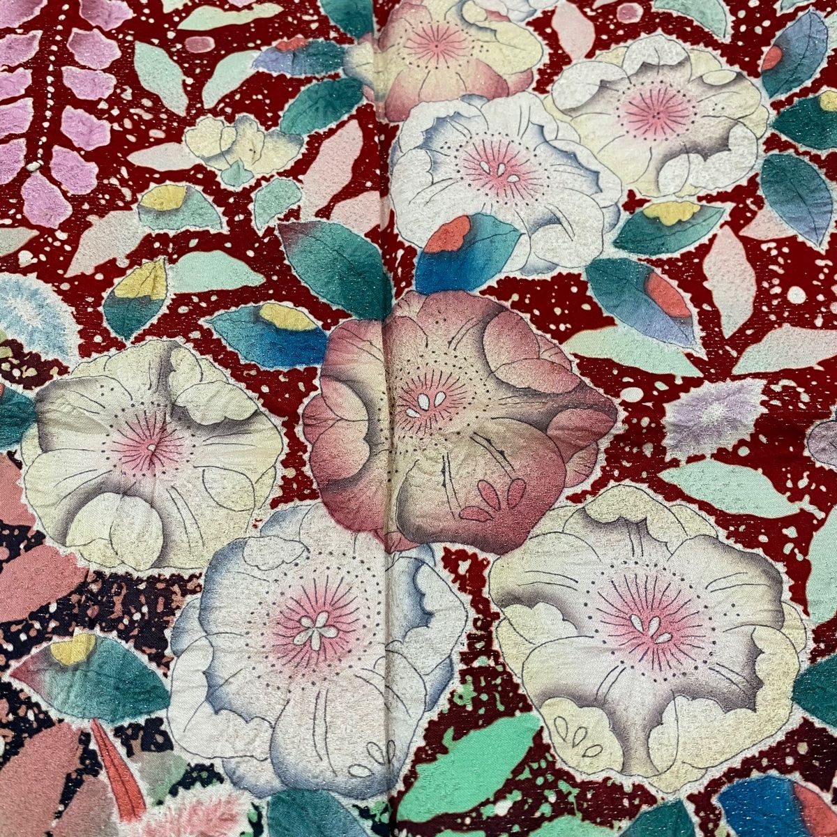  振袖 身丈163.5 cm 裄丈66 M 袷 落款 辻が花 金通し ぼかし 赤 正絹 振袖 着物