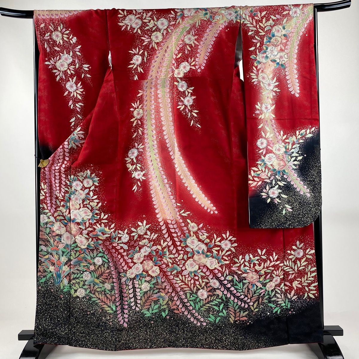 振袖 身丈163.5cm 裄丈66cm M 袷 落款 辻が花 金通し ぼかし 赤 正絹