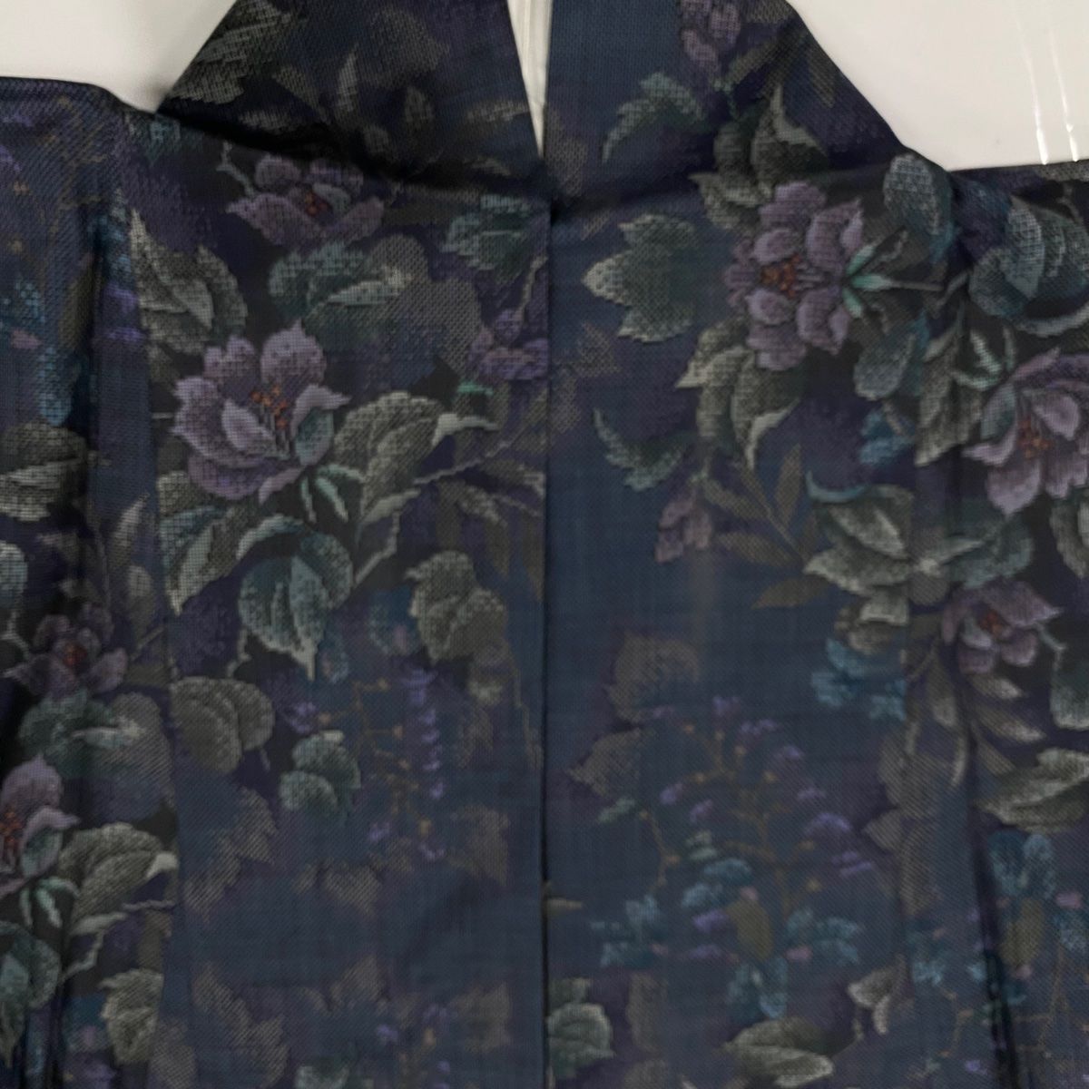  紬 身丈161 5 cm 裄丈66 M 袷 草花 紺色 正絹 紬 着物