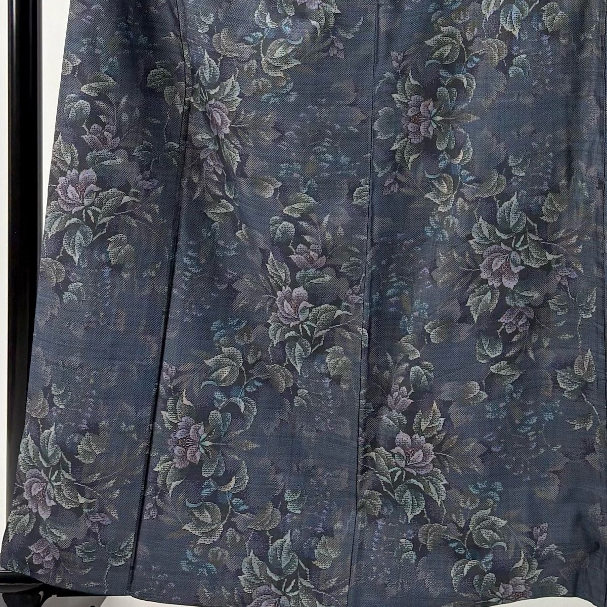 紬 身丈161.5 cm 裄丈66.5 M 袷 草花 紺色 正絹