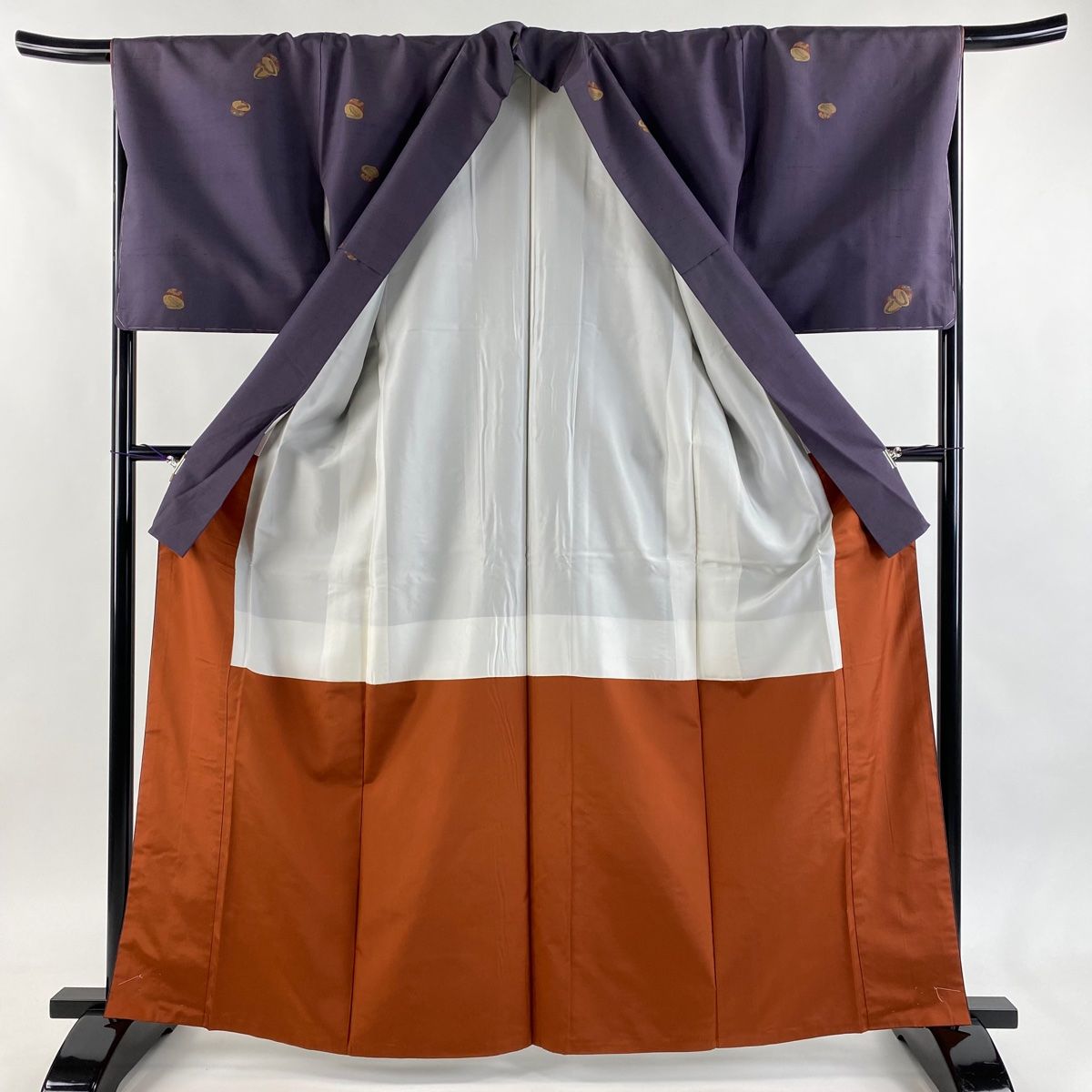  紬 身丈163.5 cm 裄丈68 L 袷 菱屋善兵衛 落款 ぽっくり 紫 正絹 紬 着物