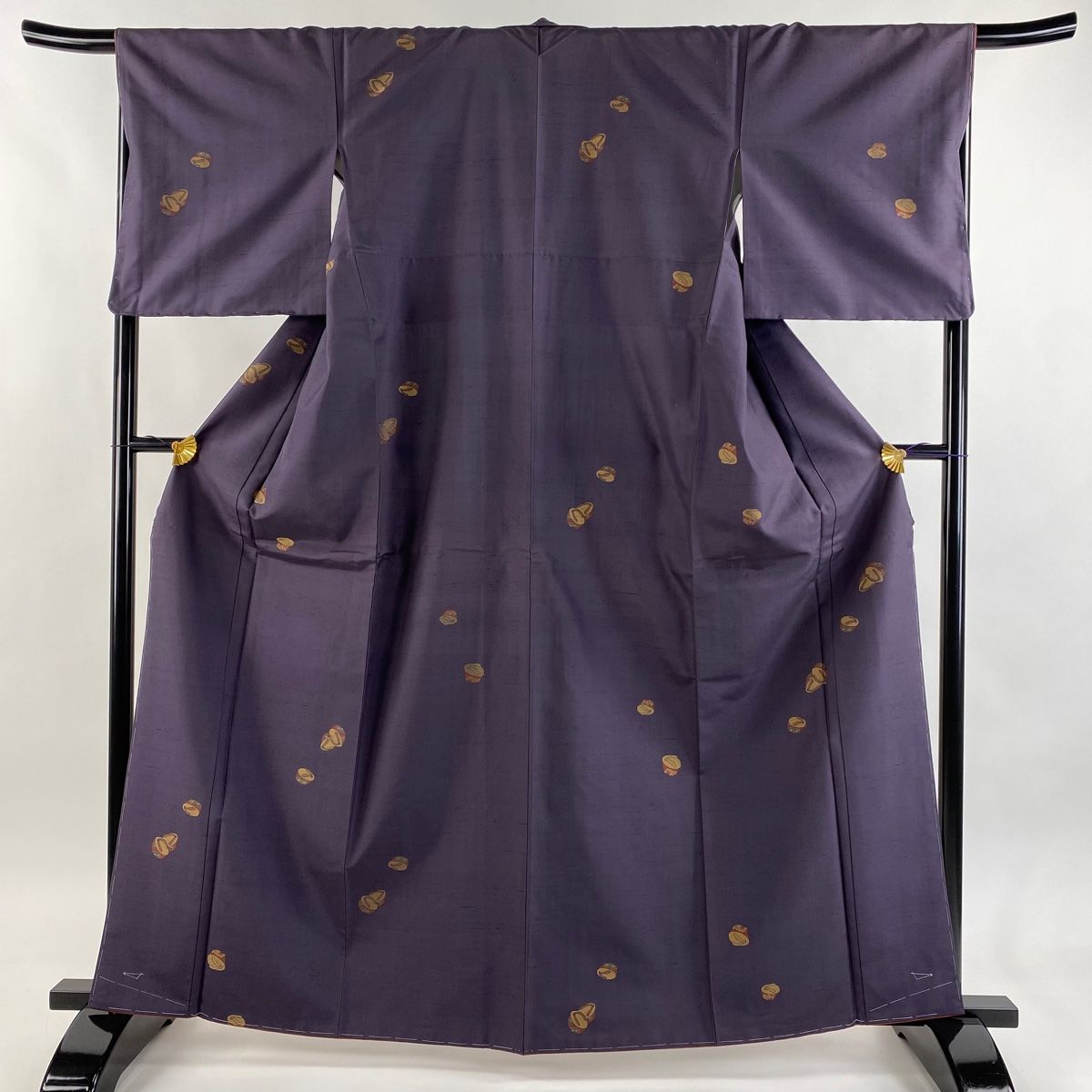 紬 身丈163.5 cm 裄丈68 L 袷 菱屋善兵衛 落款 ぽっくり 紫 正絹