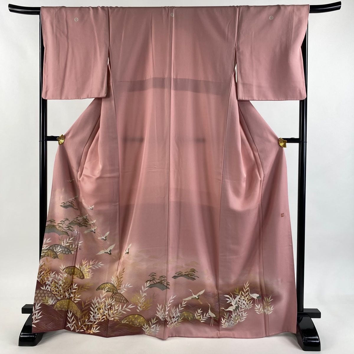 色留袖 身丈168.5 cm 裄丈67.5 L 袷 落款 鶴 波 金銀彩 ぼかし ピンク 正絹 三つ紋