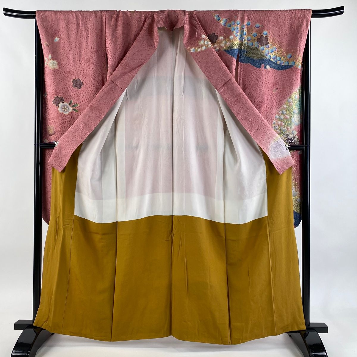  振袖 身丈162 cm 裄丈66 5 M 袷 花丸文 桜 銀通し 金彩 ピンク 正絹 振袖 着物