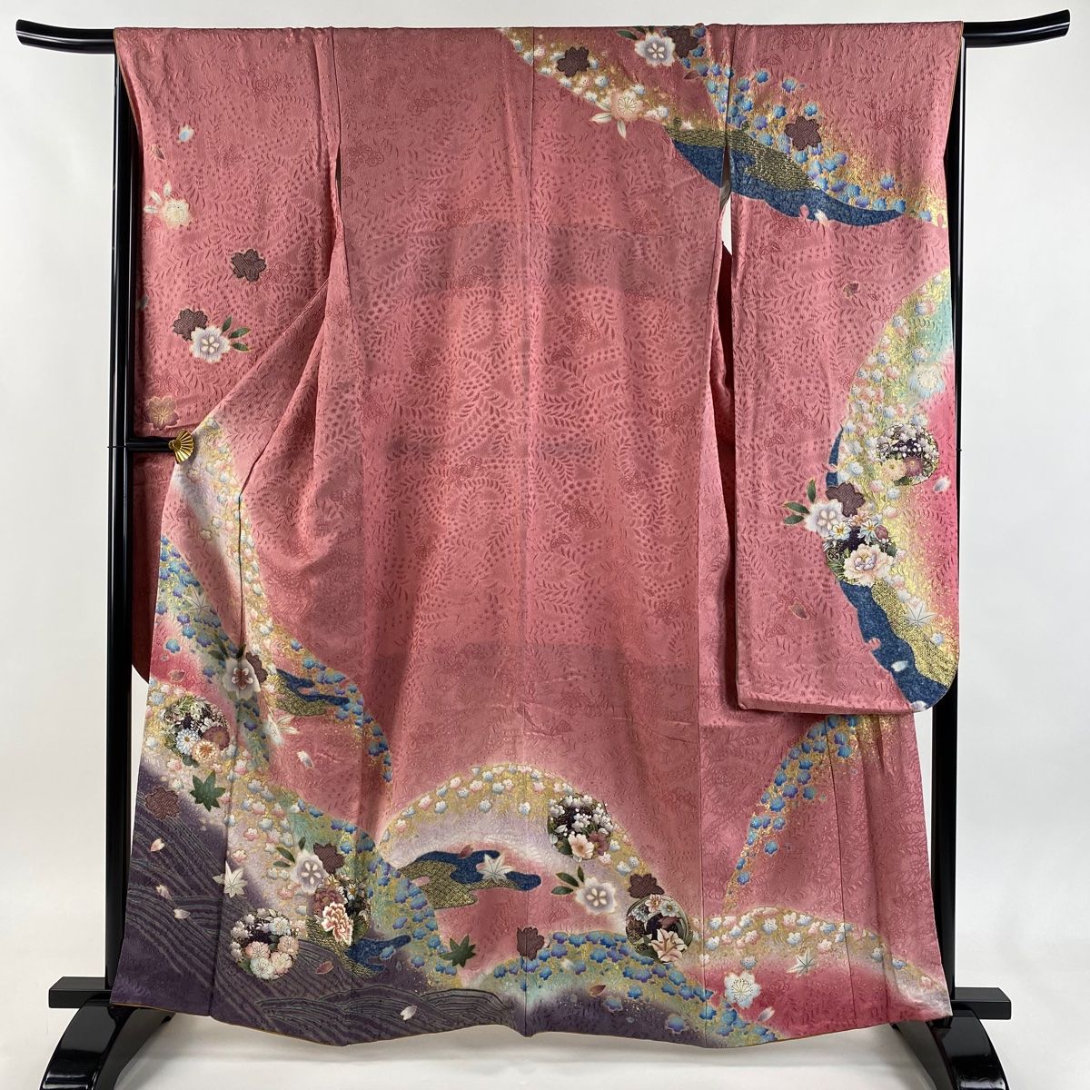 振袖 身丈162 cm 裄丈66 5 M 袷 花丸文 桜 銀通し 金彩 ピンク 正絹