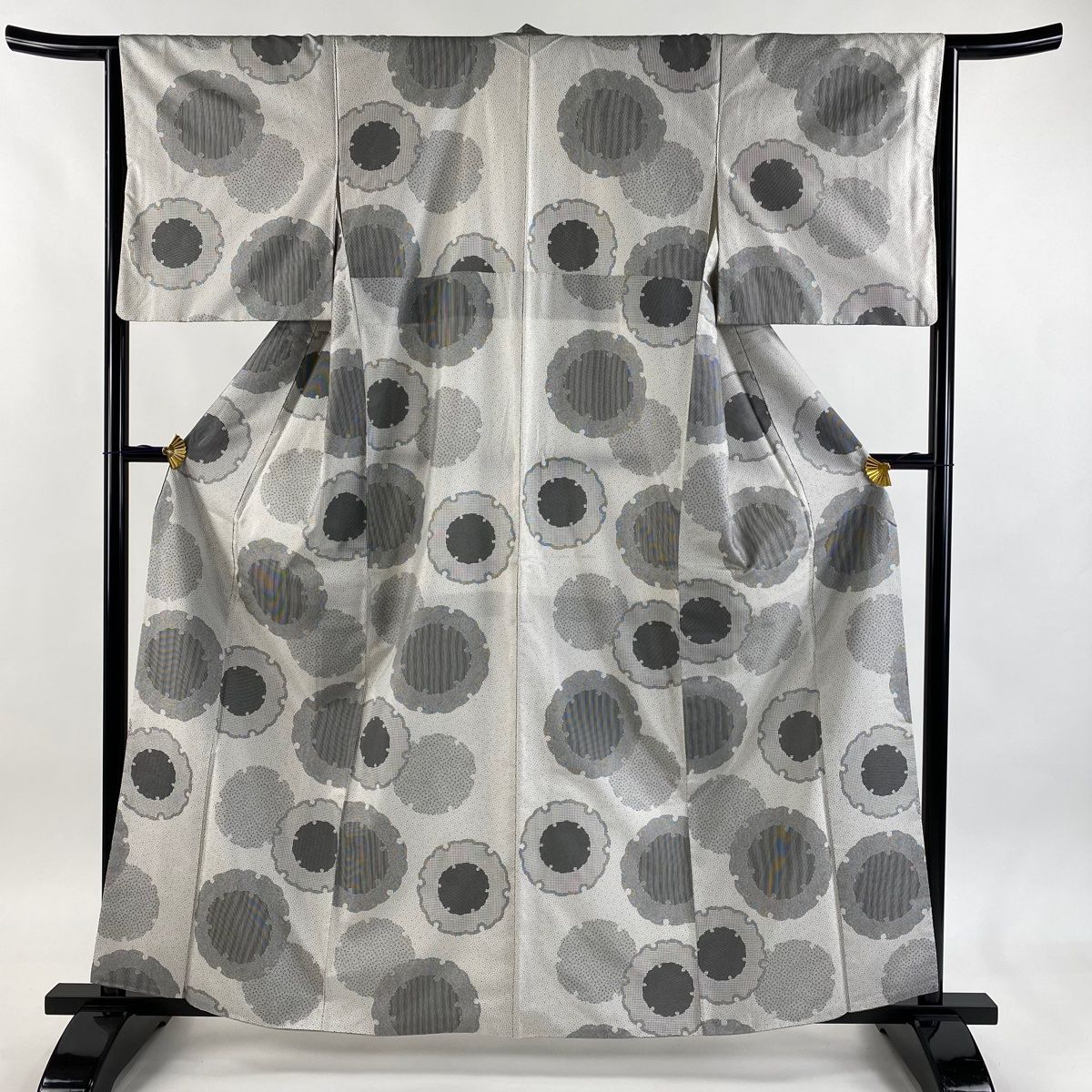 小紋 身丈160 5 cm 裄丈64 M 袷 紬地 雪輪 灰白 正絹