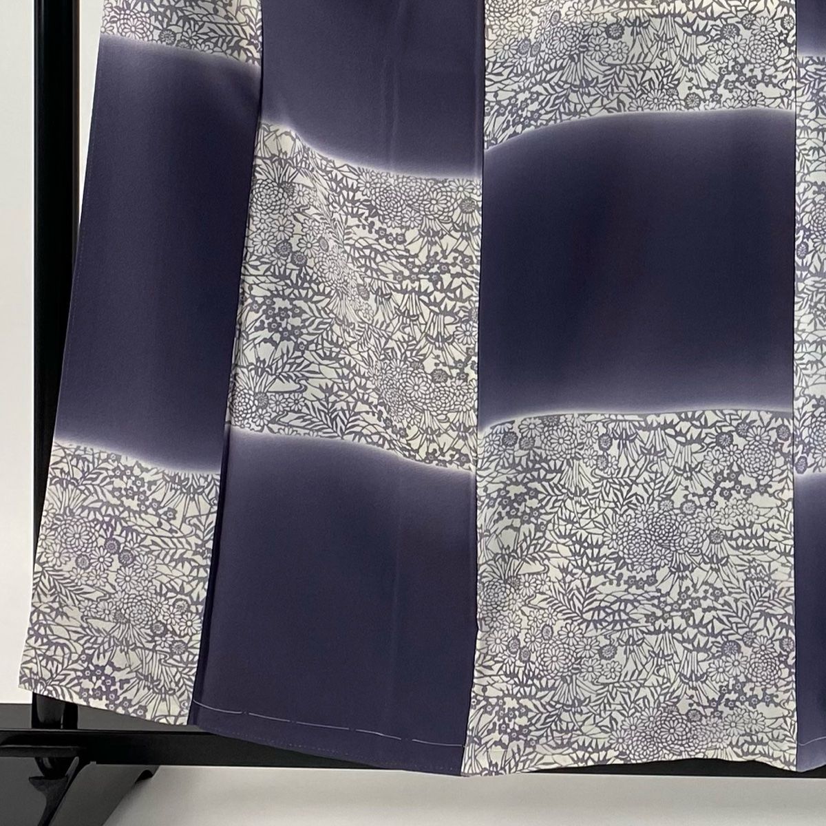 小紋 身丈159 cm 裄丈63 5 S 袷 市松 草花 ぼかし 灰紫 正絹