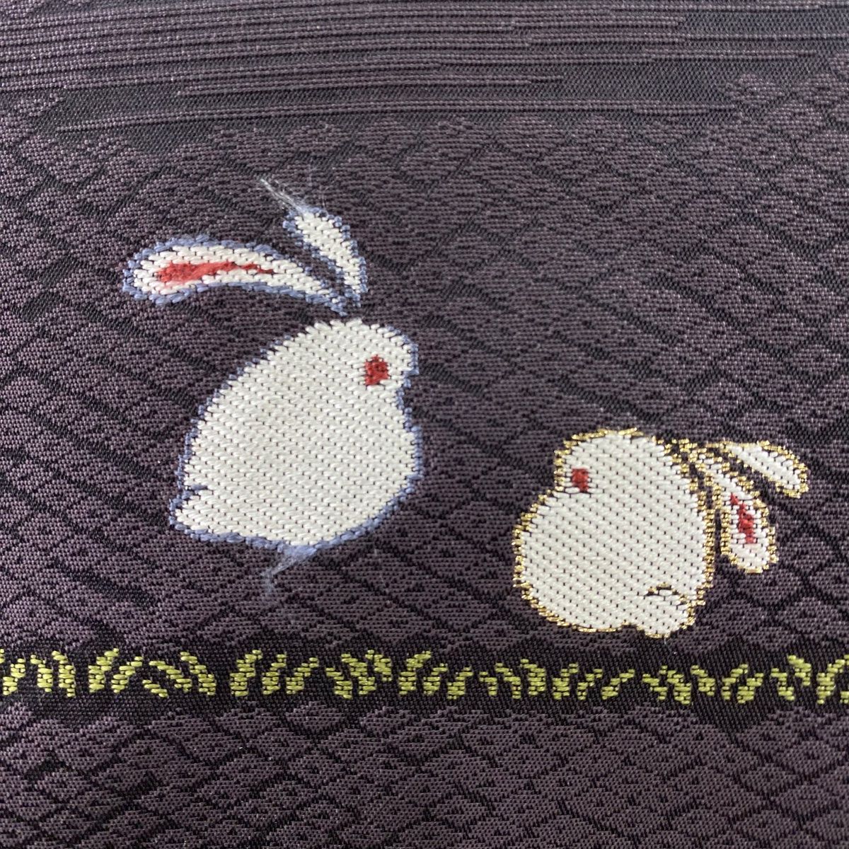 名古屋帯 ウサギ 月 金糸 濃紫 正絹