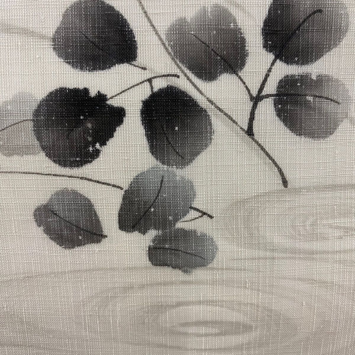 名古屋帯 落款 夏帯 紬地 蝶 草花 灰白 正絹