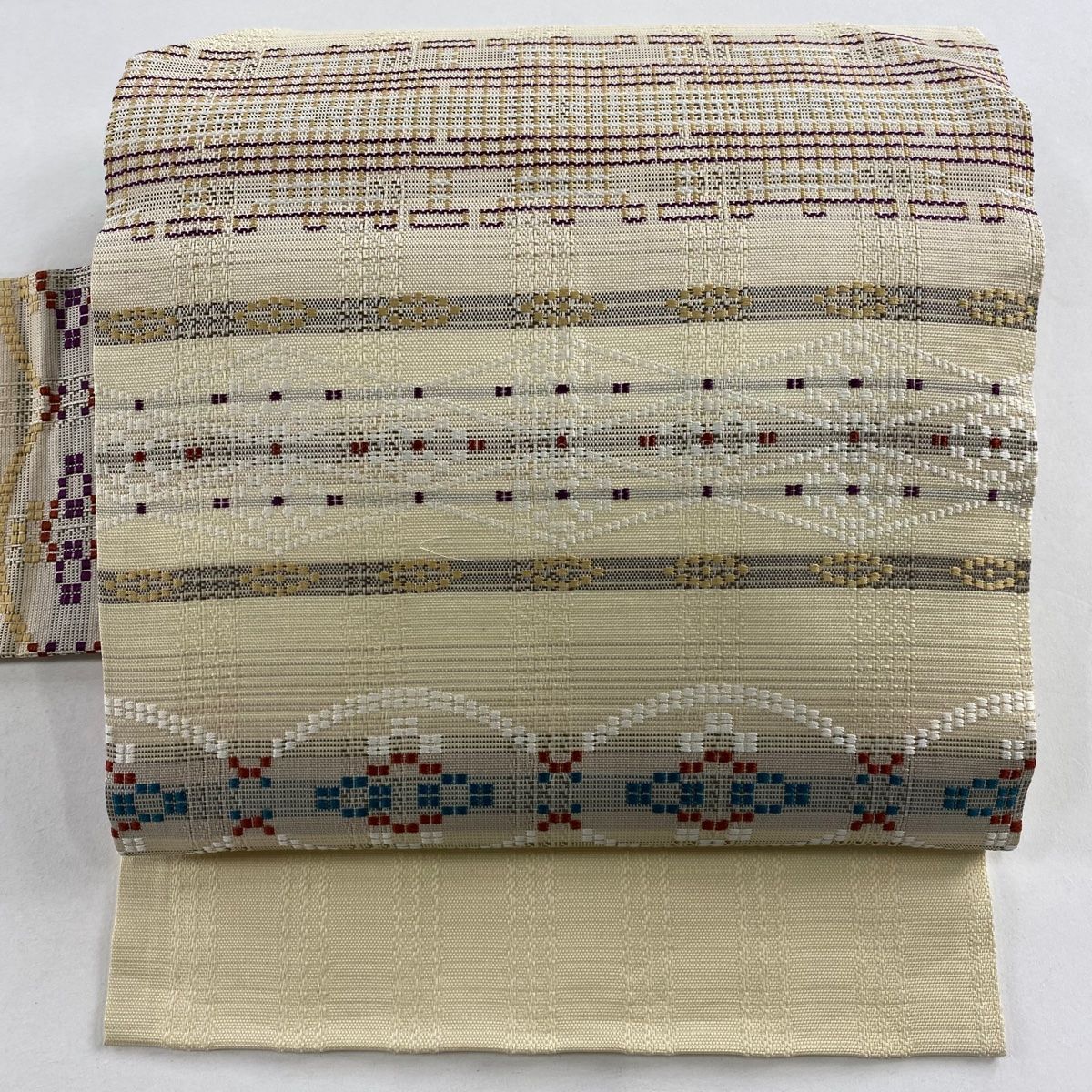 名古屋帯 縞 幾何学 金彩 ベージュ 正絹