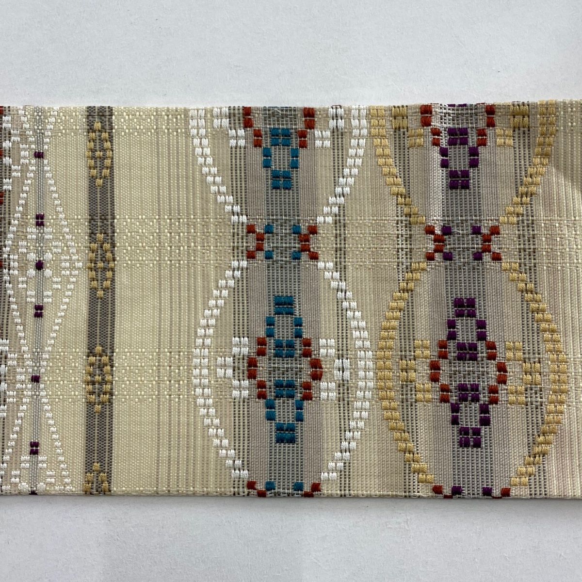  名古屋帯 縞 幾何学 金彩 ベージュ 正絹 名古屋帯 帯