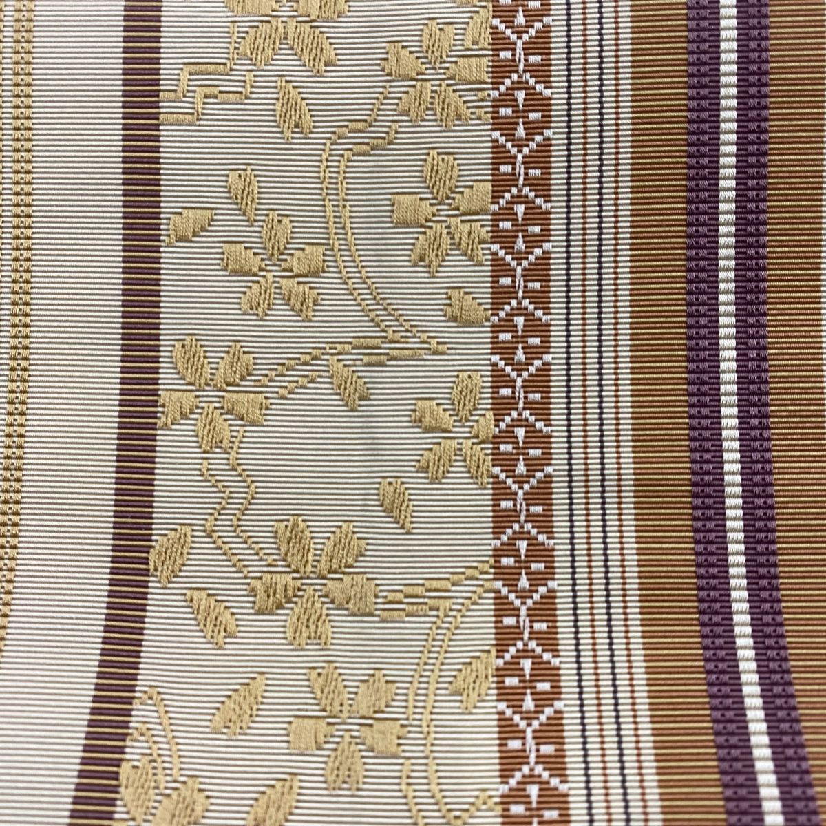  名古屋帯 八寸名古屋帯 松葉仕立て 縞 桜 ベージュ 正絹 名古屋帯 帯