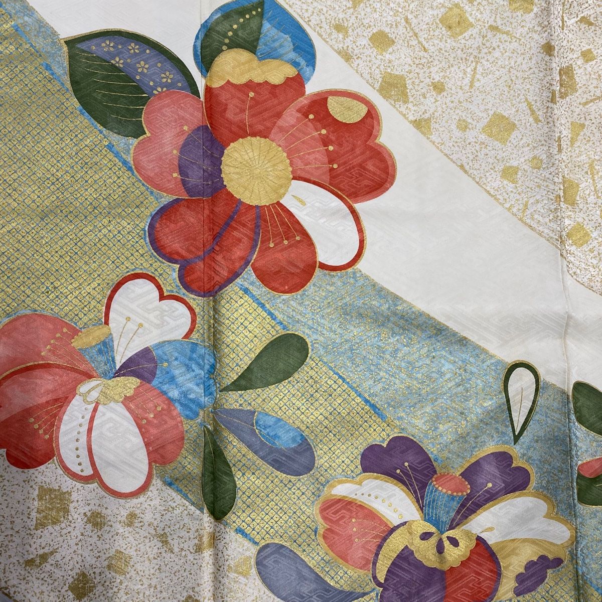  振袖 身丈161 cm 裄丈67 5 L 袷 落款 椿 桜 金彩 染め分け 水色 正絹 秀品 振袖 着物