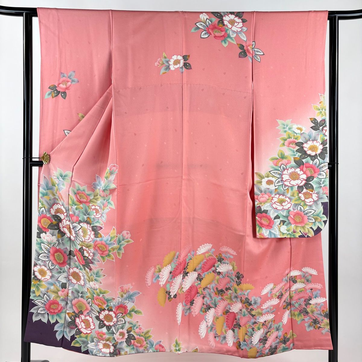 振袖 身丈151 cm 裄丈62 S 袷 草花 染め分け ぼかし ピンク 正絹 秀品