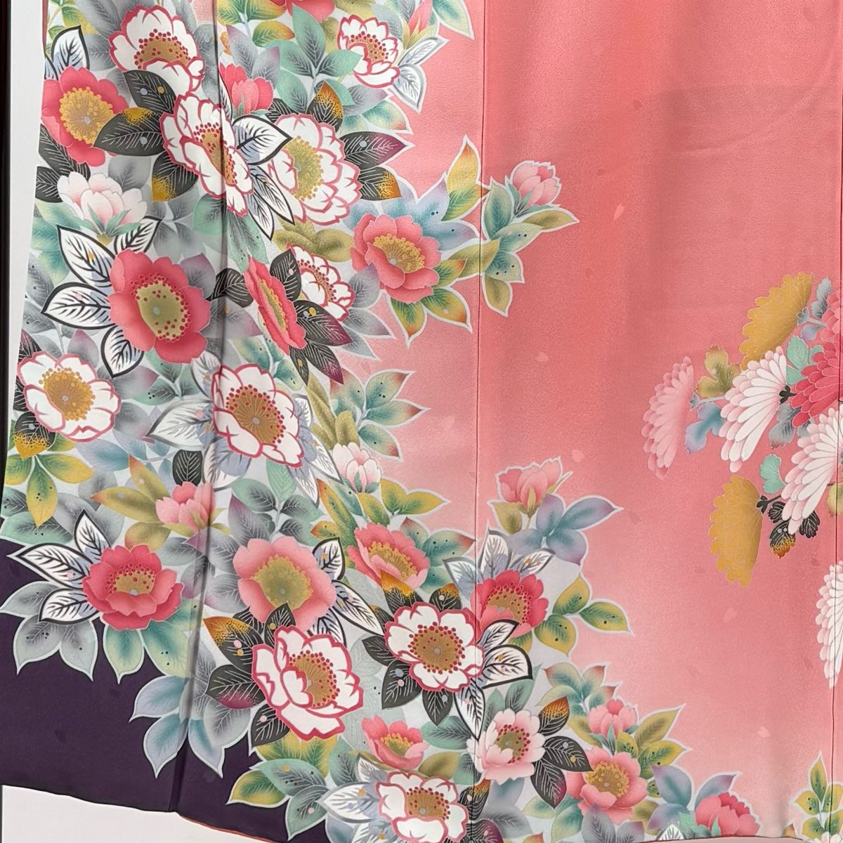 振袖 身丈151 cm 裄丈62 S 袷 草花 染め分け ぼかし ピンク 正絹 秀品
