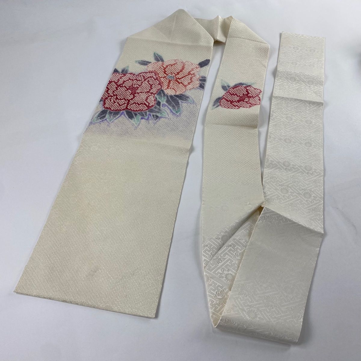  名古屋帯 秀品 牡丹 絞り クリーム 正絹 名古屋帯 帯