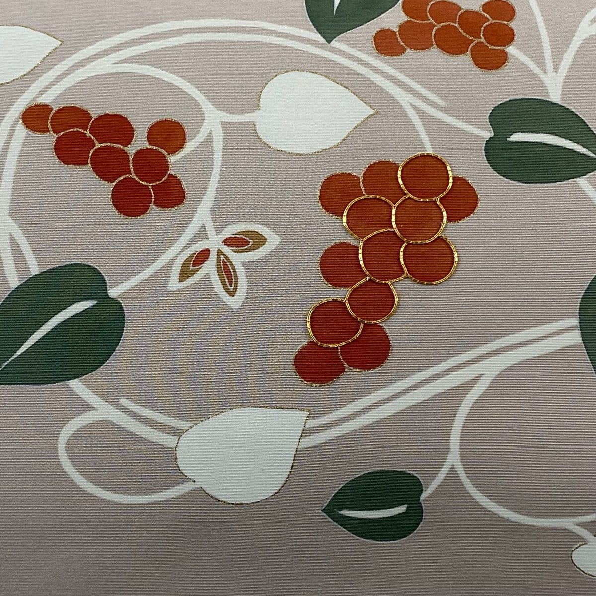 名古屋帯 秀品 松葉仕立て 葉と実 金糸 金彩 薄小豆 正絹