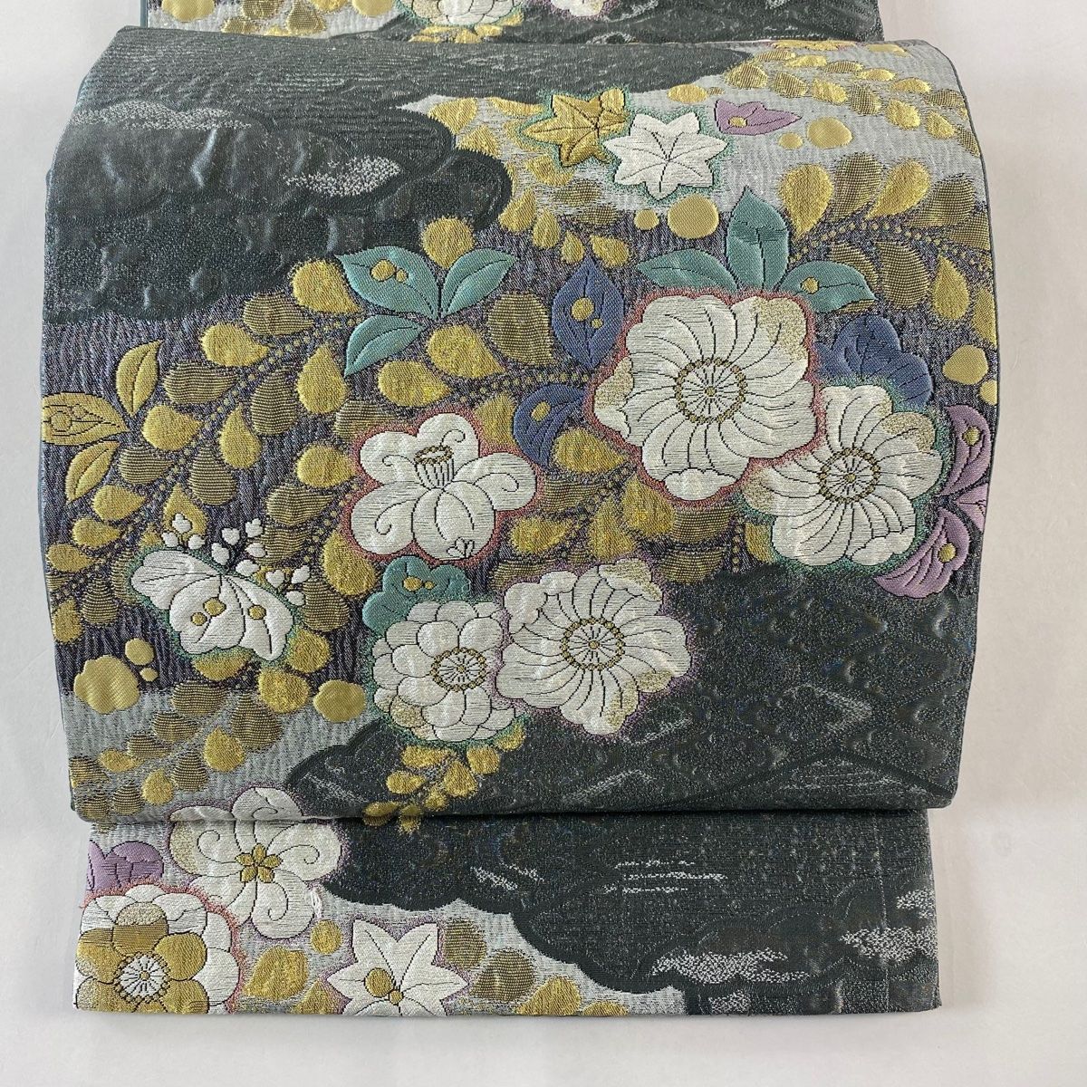 美品】 袋帯 秀品 辻が花柄 金銀糸 灰緑 六通 正絹 【中古】 - メルカリ