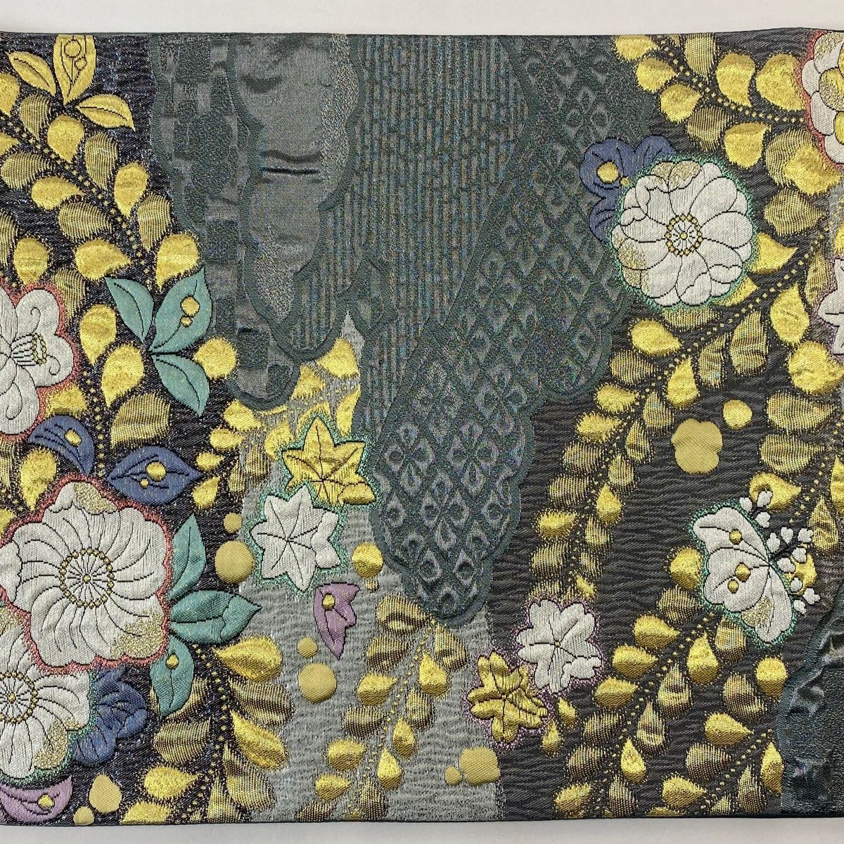 美品】 袋帯 秀品 辻が花柄 金銀糸 灰緑 六通 正絹 【中古】 - メルカリ