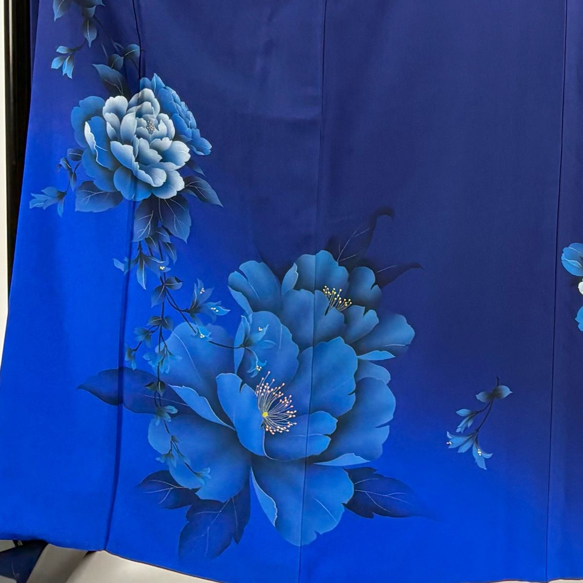振袖 身丈163.5 cm 裄丈69 L 袷 牡丹 枝花 銀彩 ぼかし 紺色 正絹 秀品
