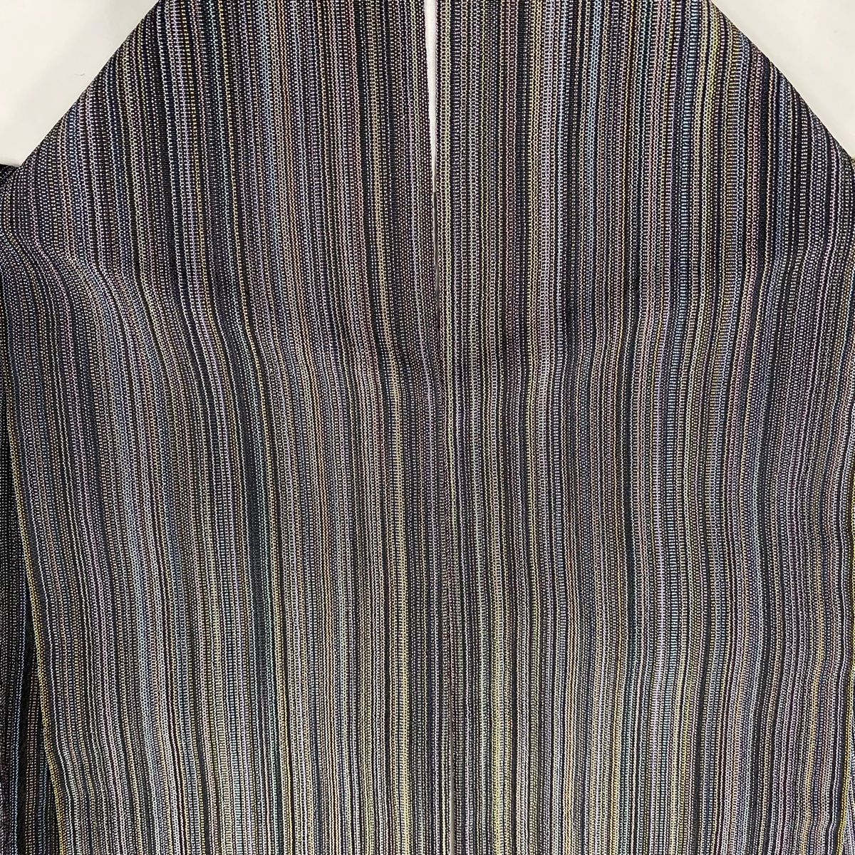  紬 身丈155 cm 裄丈64 M 袷 やまと 縞 灰色 正絹 秀品 紬 着物