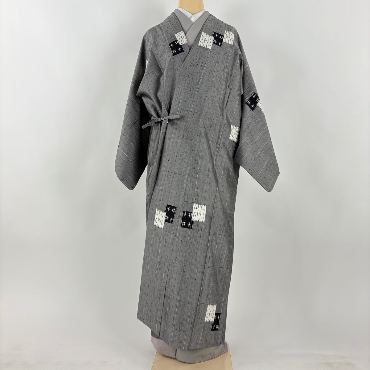 道中着 身丈132 cm 裄丈65 M 和装コート 絣 縞 灰色 正絹 秀品