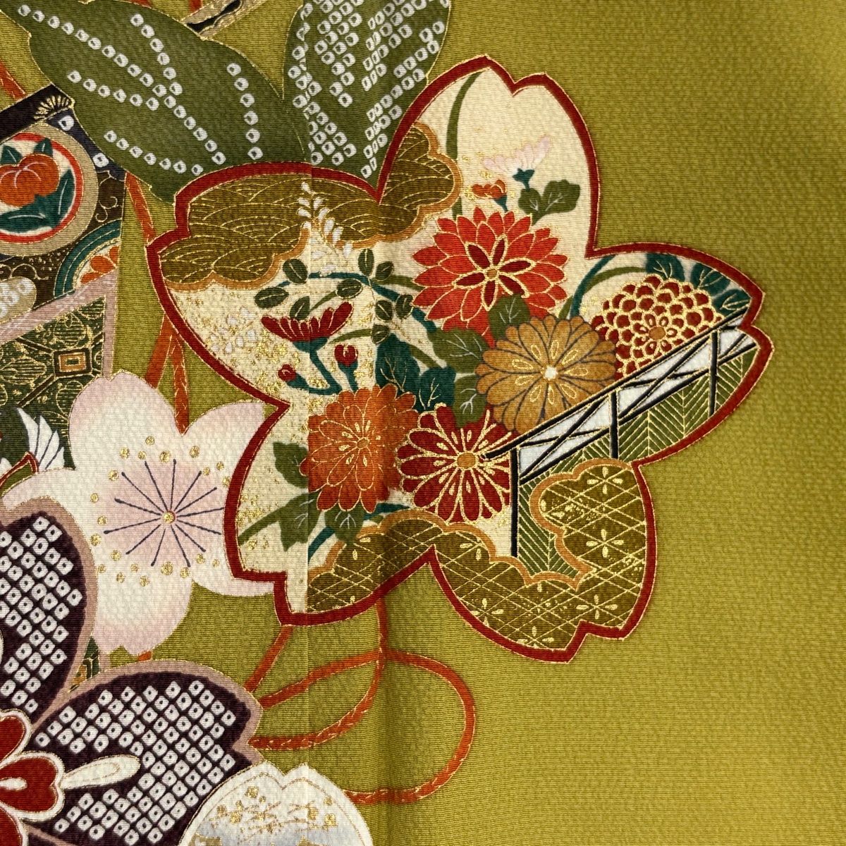  振袖 身丈161 cm 裄丈65 M 袷 桜 几帳 金彩 ぼかし 鶯色 正絹 秀品 振袖 着物