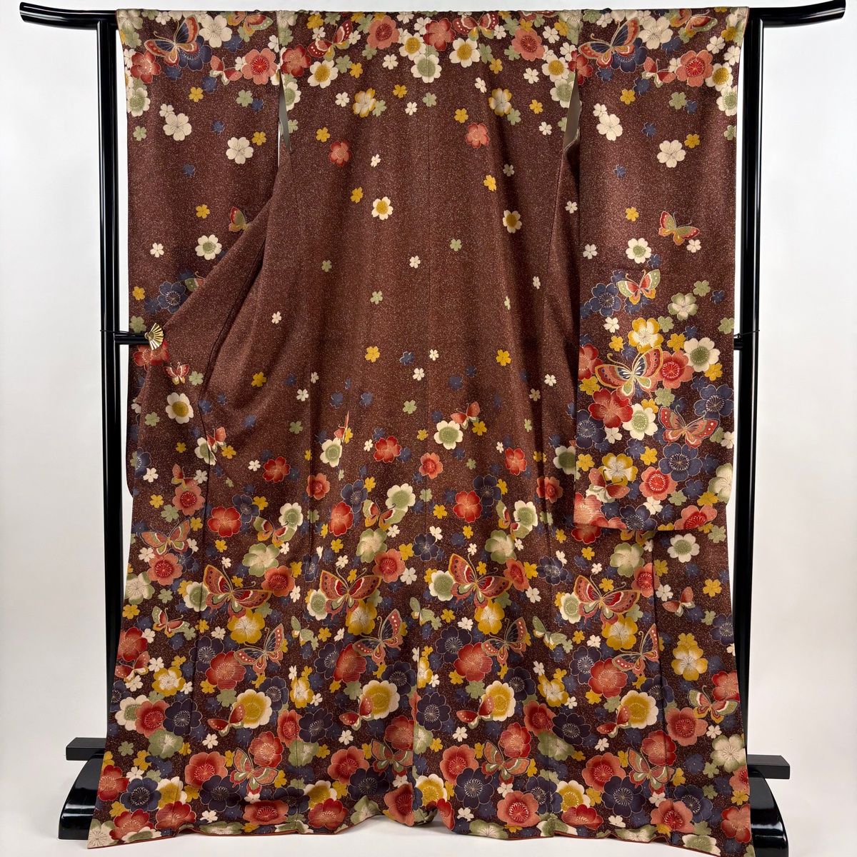 振袖 身丈174 5 cm 裄丈63 S 袷 桜 蝶 金銀彩 赤茶 正絹 秀品