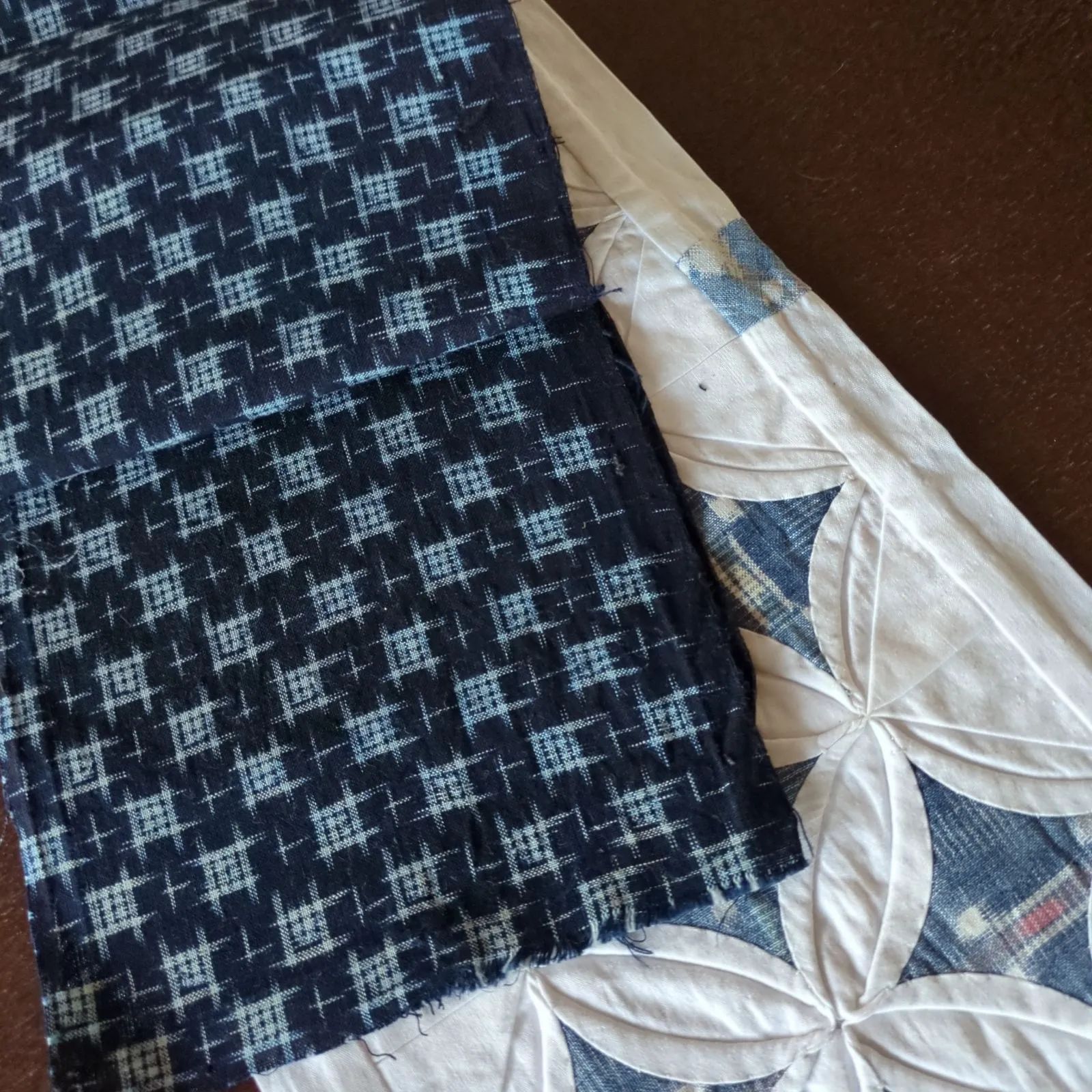 濃紺久留米絣藍染め木綿生地古布 17×135cm - メルカリ