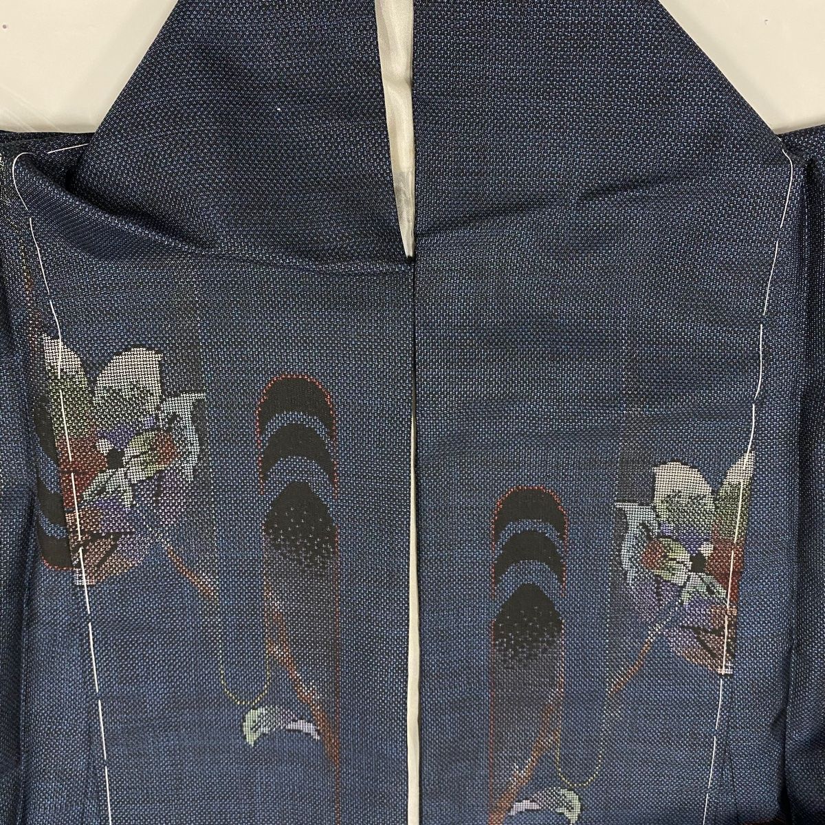  紬 身丈164 cm 裄丈64 5 M 袷 草花 壺垂れ 紺色 正絹 秀品 紬 着物