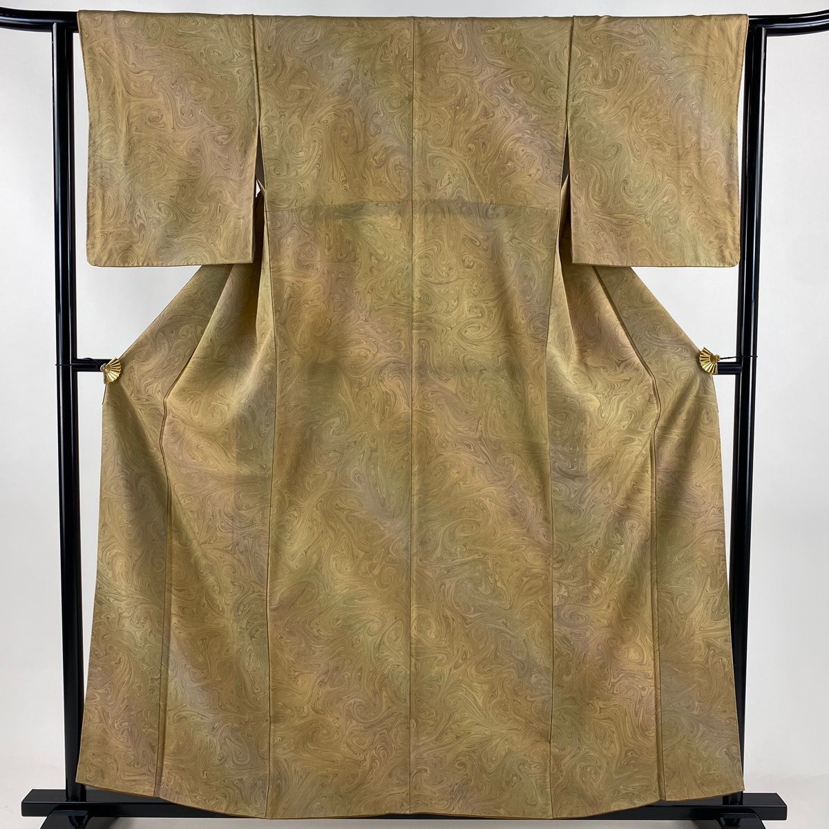 小紋 身丈157 5 cm 裄丈62 S 袷 墨流し 薄茶色 正絹 秀品