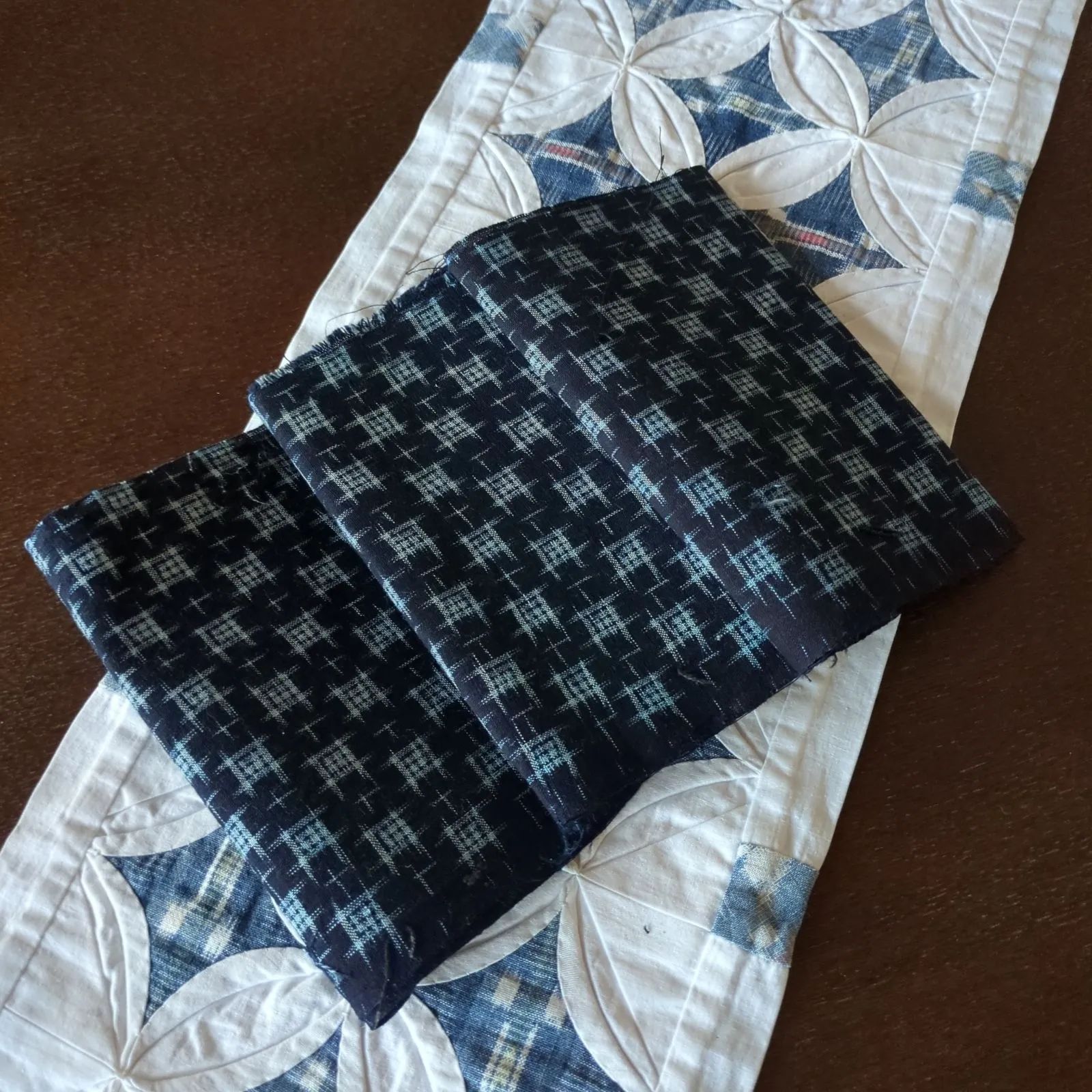 濃紺久留米絣藍染め木綿生地古布 17×135cm - メルカリ