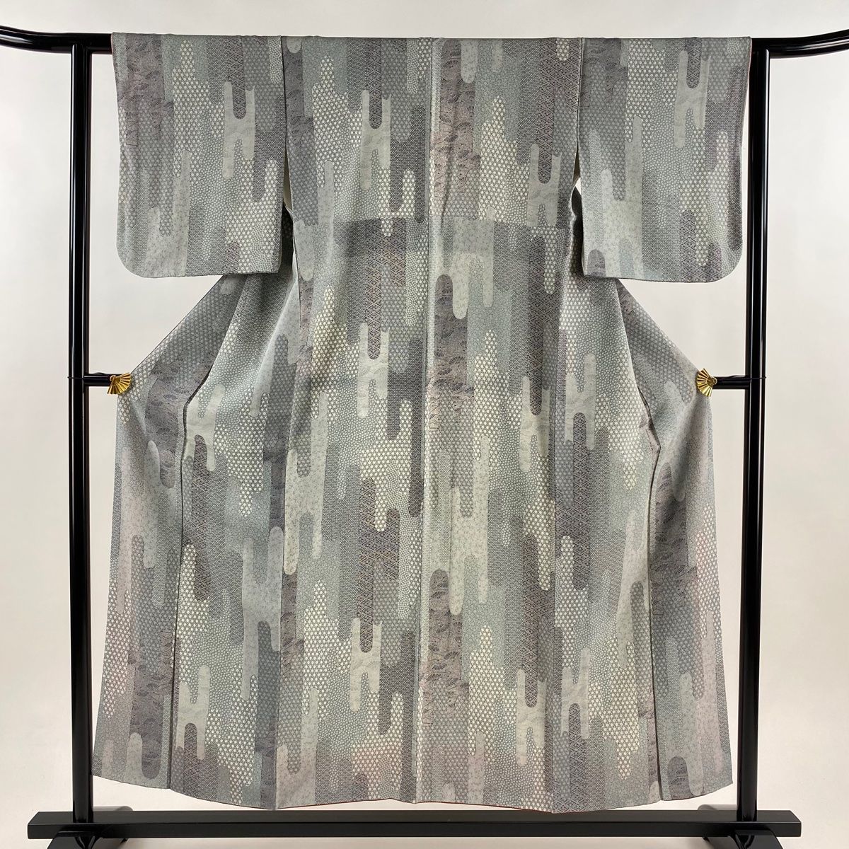 小紋 身丈153 5 cm 裄丈62 S 袷 壺垂れ 麻の葉 青灰色 正絹 秀品