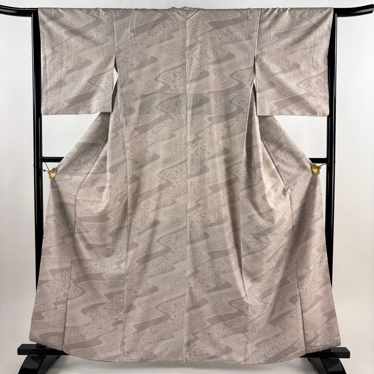 紬 身丈163 cm 裄丈64 M 袷 流水 草花草花 薄小豆 正絹 秀品