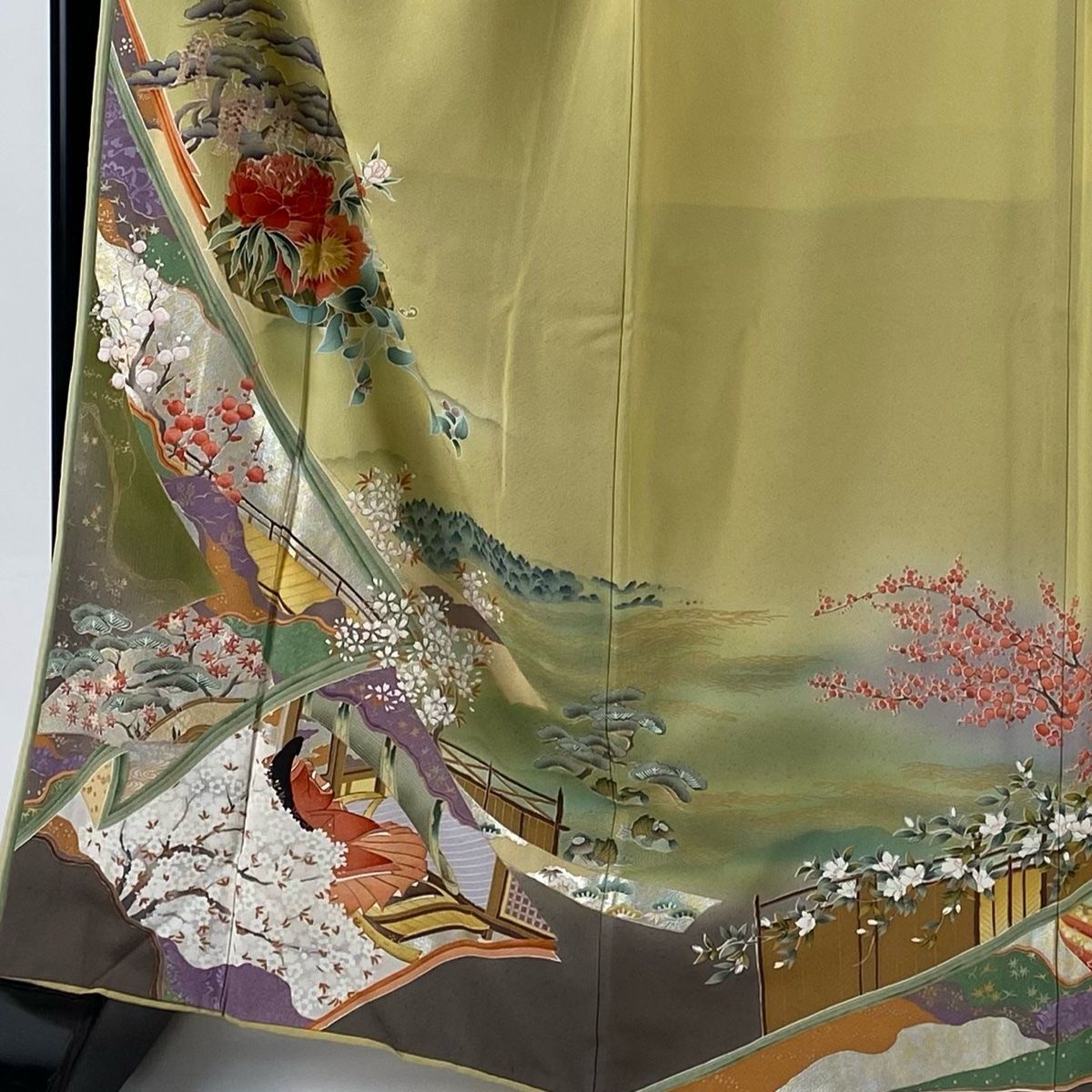 振袖 身丈165 cm 裄丈65 5 M 袷 花籠 姫 金銀彩 ぼかし からし色 正絹 秀品