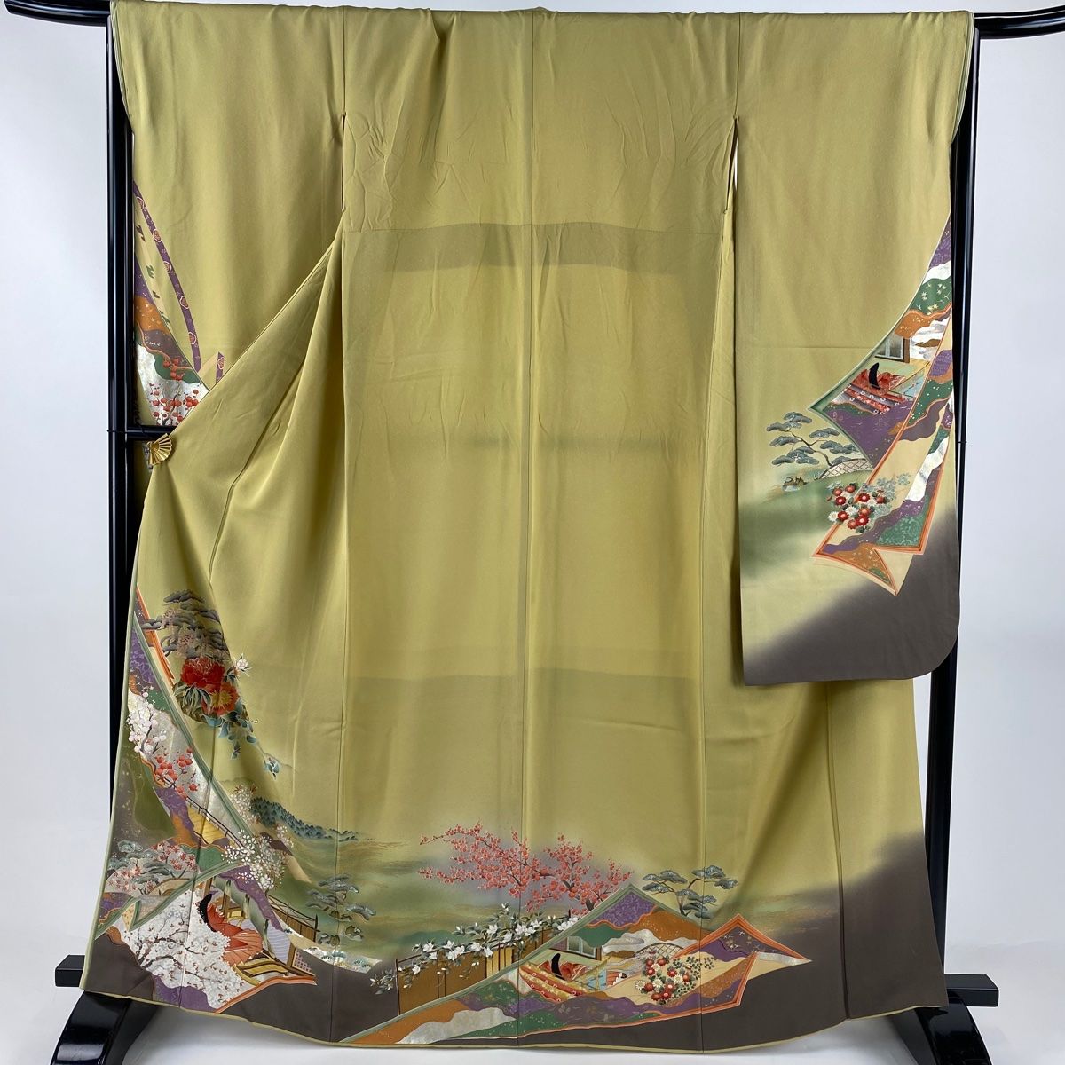 振袖 身丈165 cm 裄丈65.5 M 袷 花籠 姫 金銀彩 ぼかし からし色 正絹 秀品