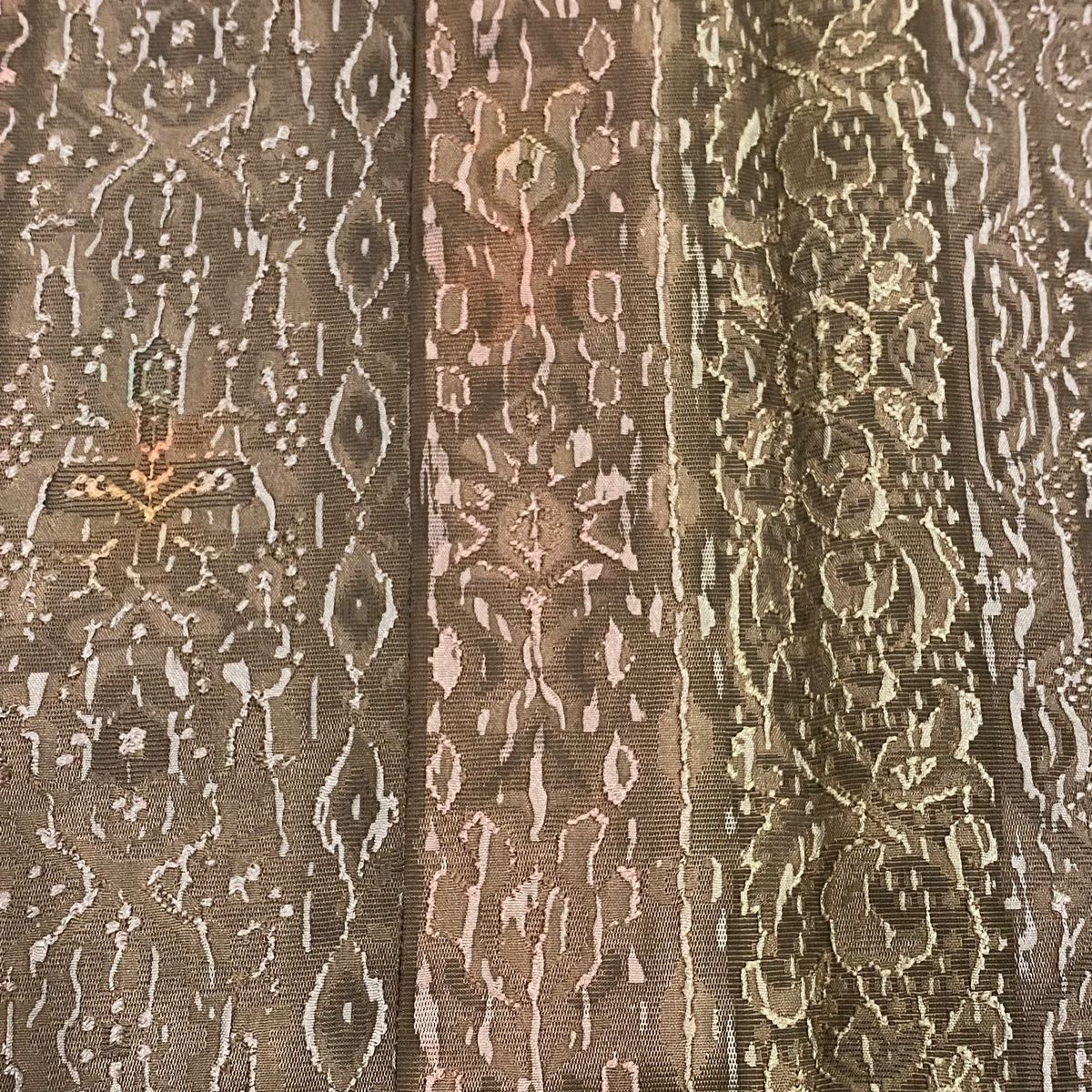  道行 身丈98 cm 裄丈63 S 和装コート 角衿 草花 縞 薄小豆 正絹 秀品 羽織 着物 浴衣