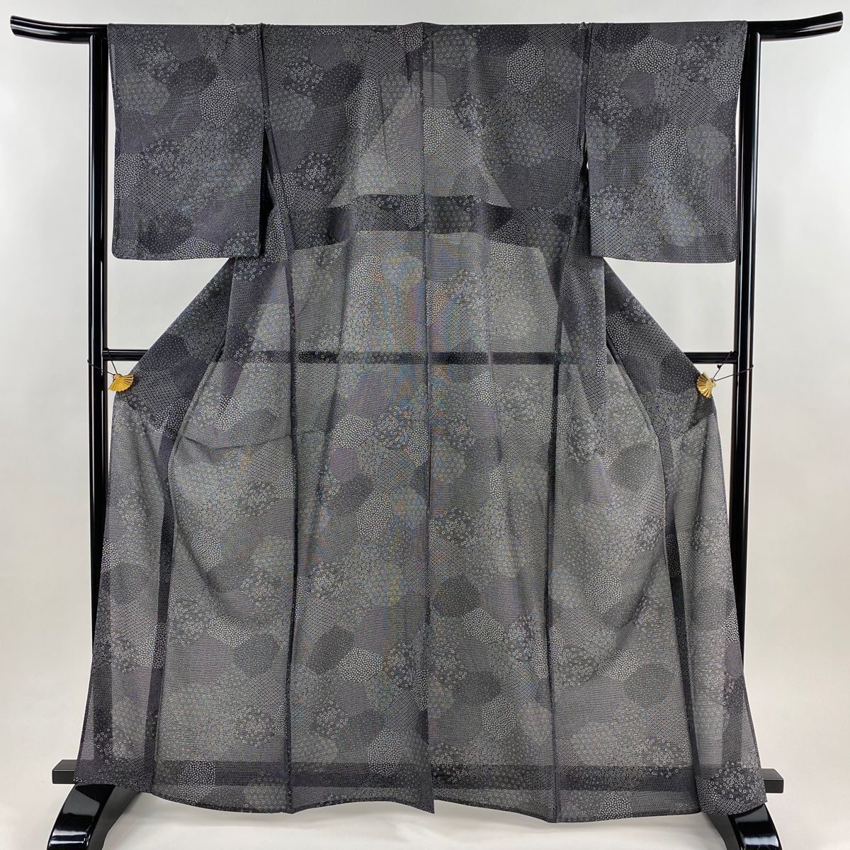 江戸小紋 身丈164 5 cm 裄丈64 M 薄物 絽 寄せ柄 亀甲 墨色 正絹 秀品