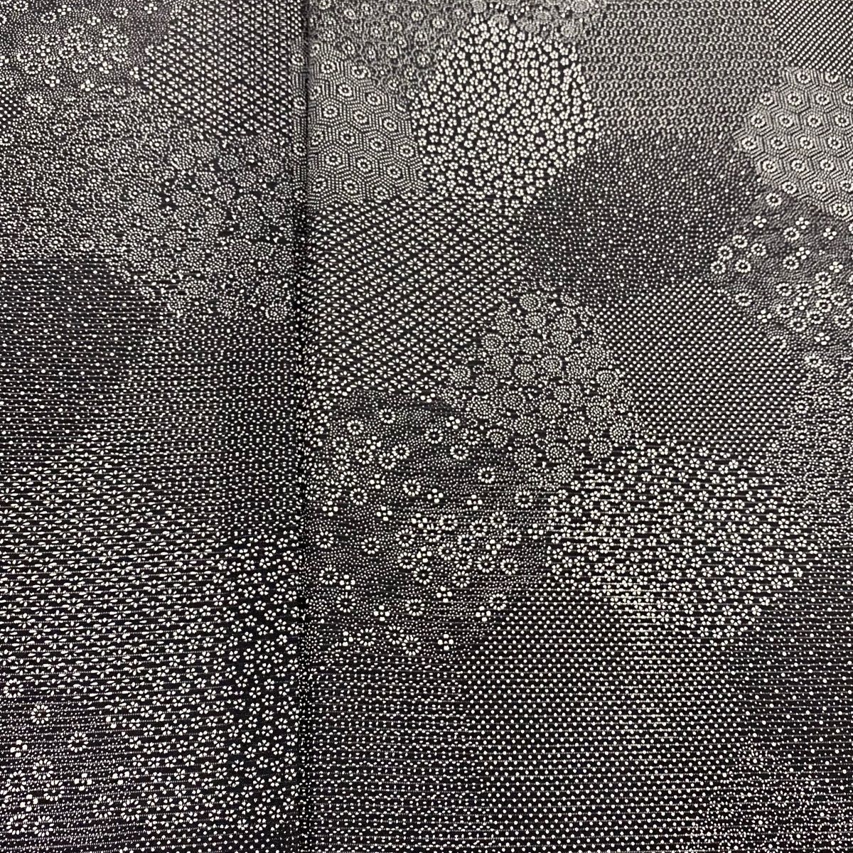  江戸小紋 身丈164 5 cm 裄丈64 M 薄物 絽 寄せ柄 亀甲 墨色 正絹 秀品 小紋 着物