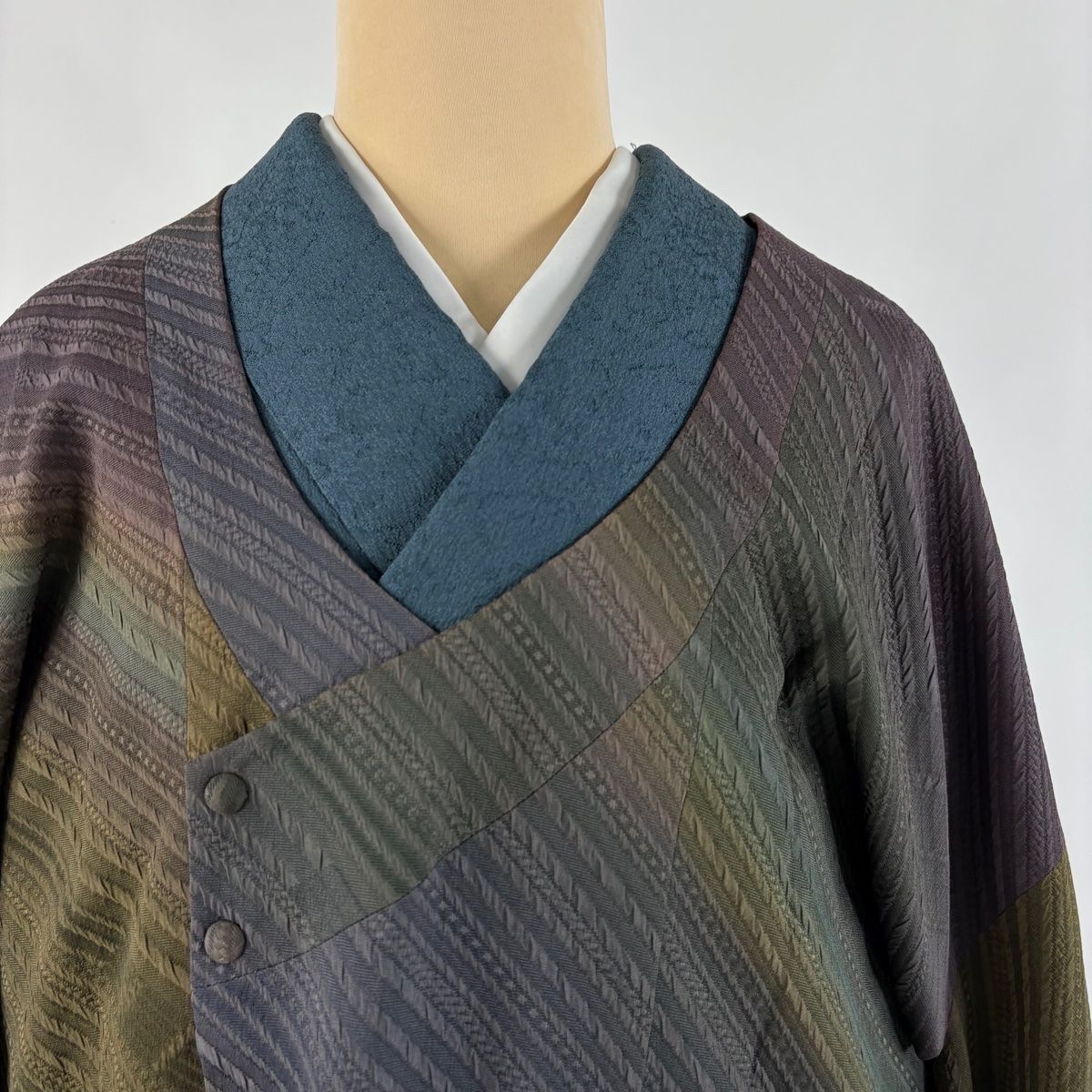  道行 身丈93 5 cm 裄丈65 M 和装コート 千代田衿 落款 地紋 ぼかし 茶緑色 正絹 秀品 羽織 着物 浴衣