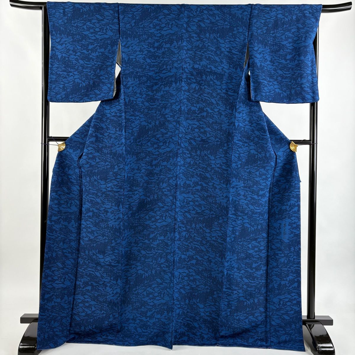 小紋 身丈171 cm 裄丈66.5 M 袷 落款 樹木 若松 縮緬 藍色 正絹 秀品