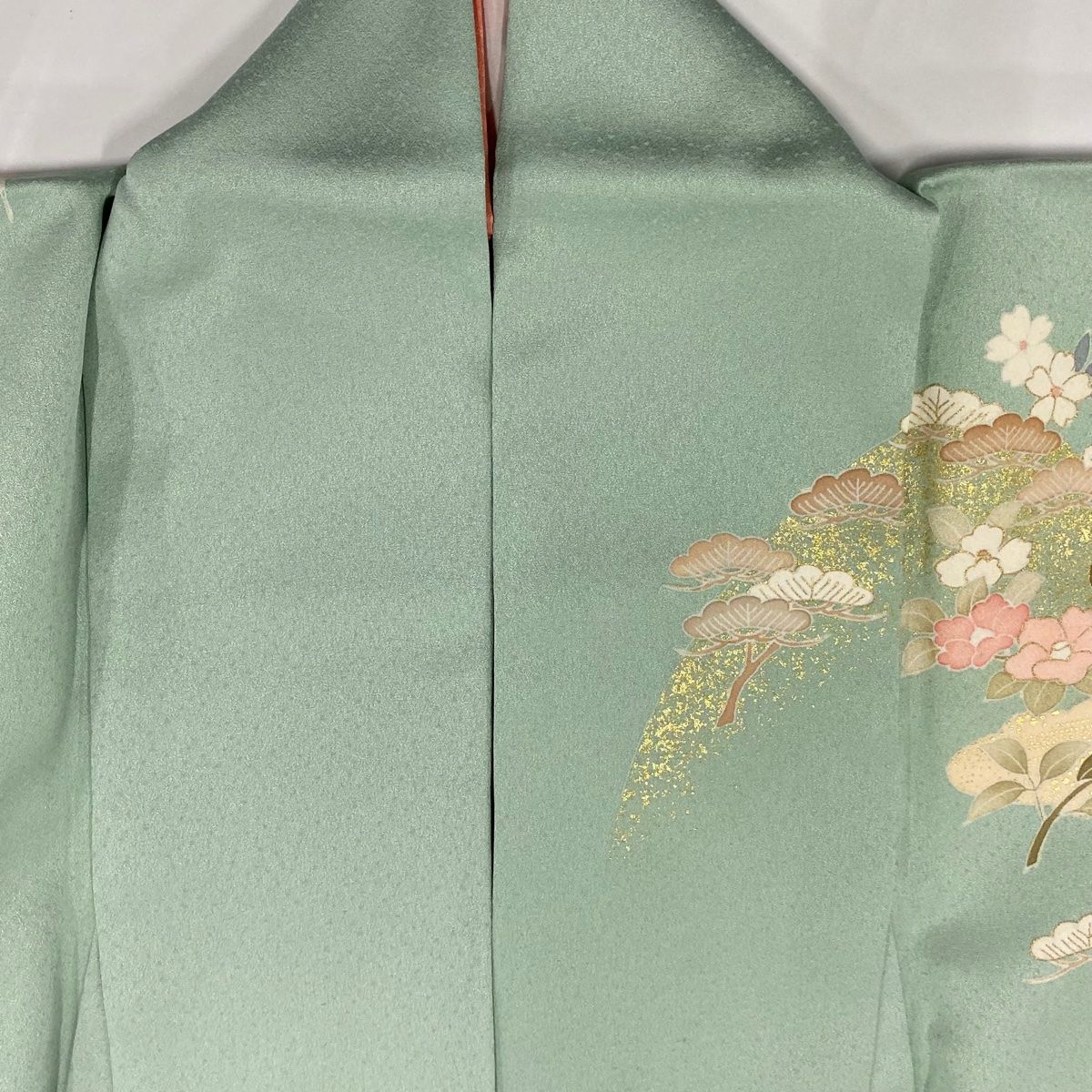  訪問着 身丈164.5 cm 裄丈66.5 M 袷 松竹梅 牡丹 金糸 金彩 薄緑 正絹 秀品 訪問着 付け下げ 着物