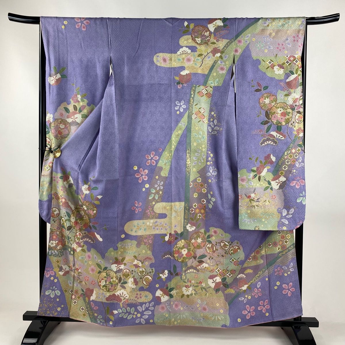振袖 身丈159 5 cm 裄丈67 M 袷 草花 雪輪 金彩 染め分け 薄紫 正絹 秀品